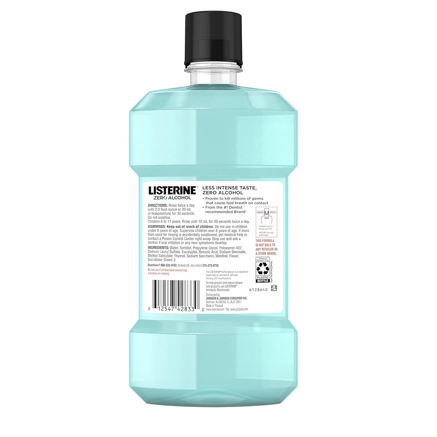 Listerine Zero Alcohol Mouthwash, Alcohol-Free Oral Rinse to Kill 99% of Germs That Cause Bad Breath for Fresh Breath & Clean Mouth, Less Intense Taste, Cool Mint Flavor, 1 L (Pack of 1)