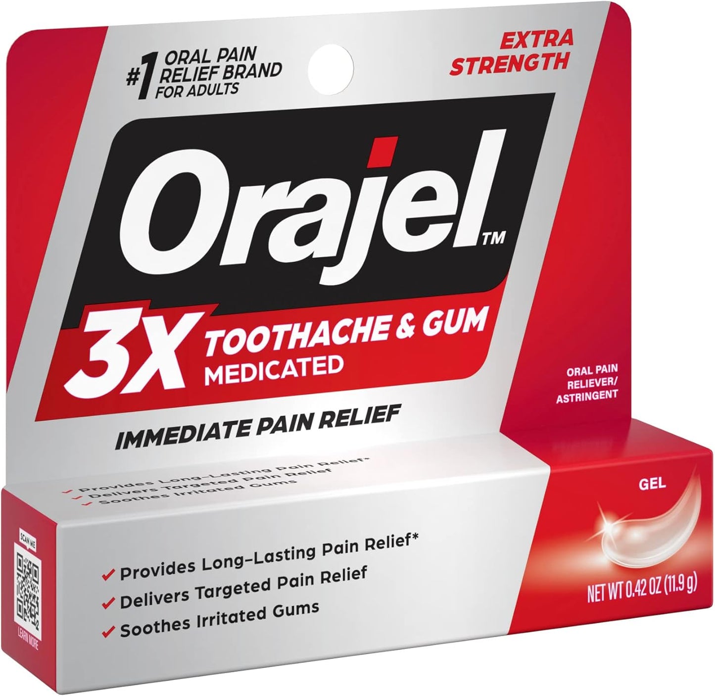 Orajel 3X for Toothache & Gum Pain: Maximum Gel Tube 0.42oz - From #1 Oral Pain Relief Brand - Orajel for Instant Pain Relief