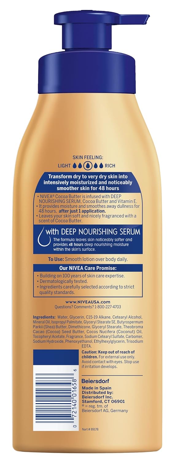 NIVEA Cocoa Butter Body Lotion with Deep Nourishing Serum, Scented Body Lotion, 16.9 Fl Oz Pump Bottle