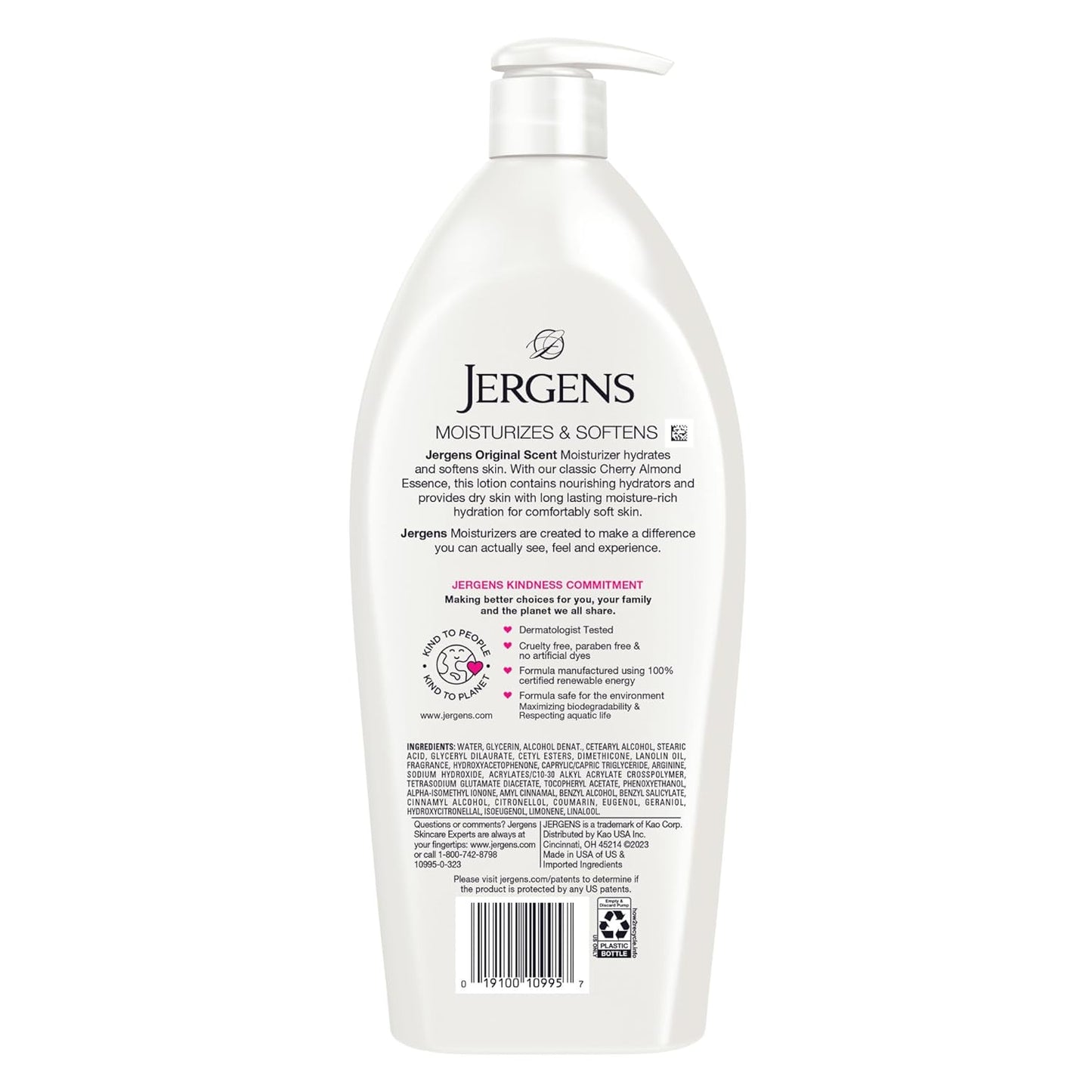 Jergens Original Scent Dry Skin Lotion, Body and Hand Moisturizer for Long Lasting Skin Hydration, with HYDRALUCENCE blend and Cherry Almond Essence, 32 Ounce