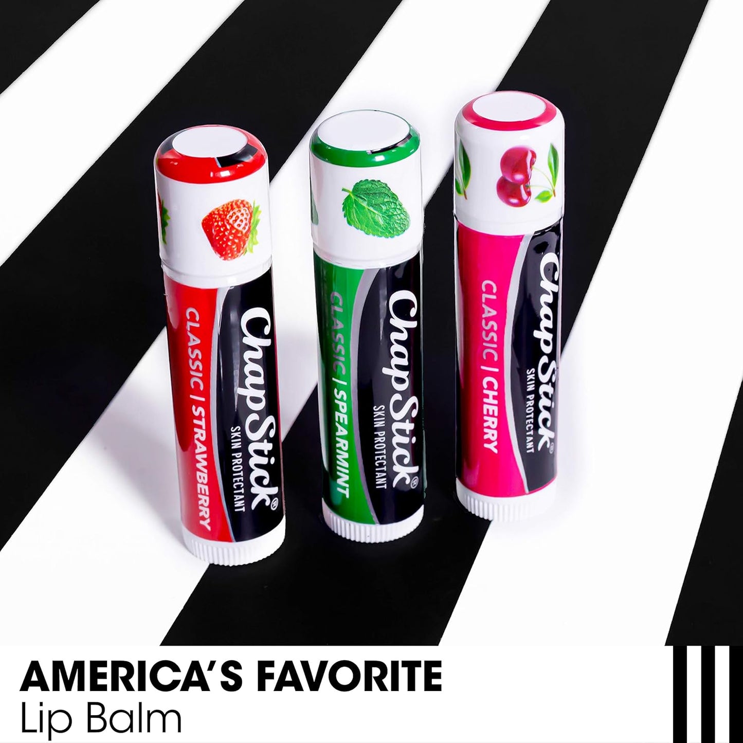 ChapStick Lip Care Set, Classic Collection 3-Pack – Spearmint, Cherry, and Strawberry Lip Balm, 0.15 Oz Ea