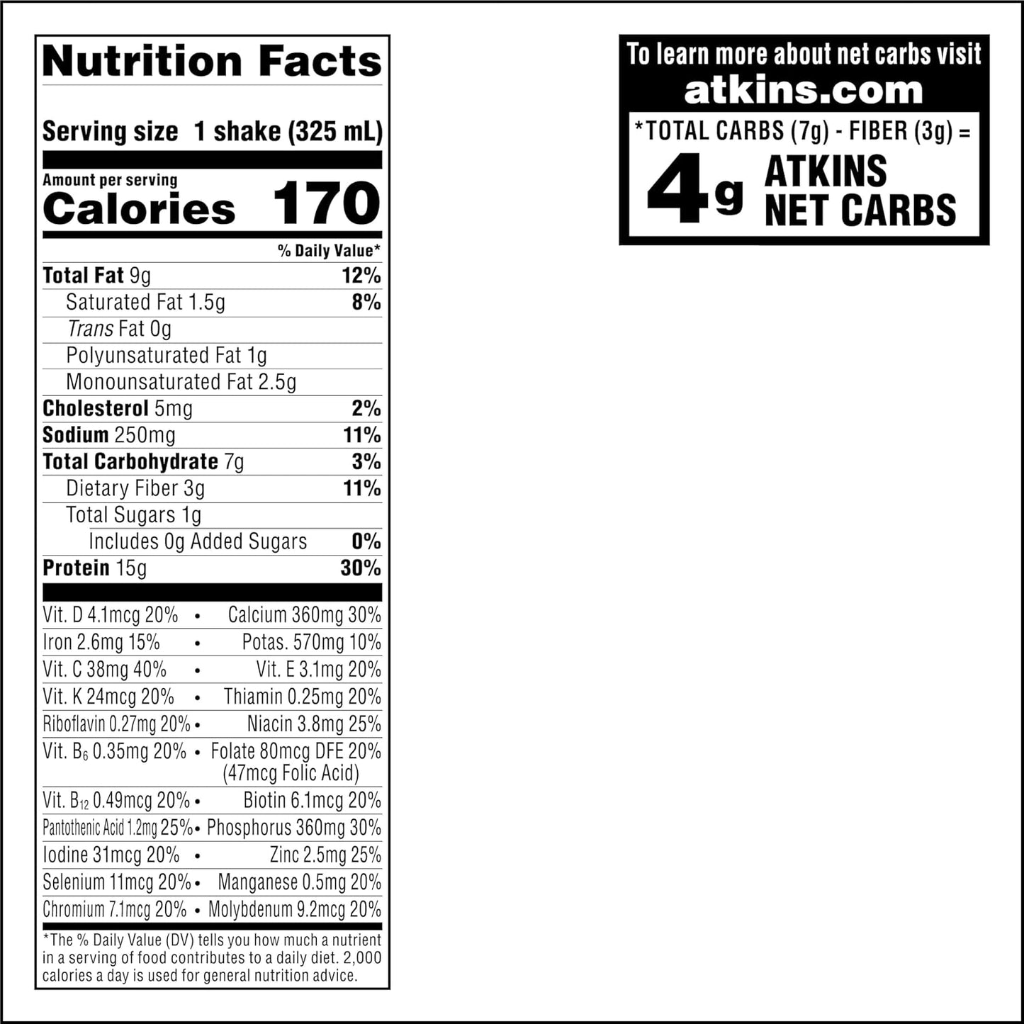 Atkins Mocha Latte Iced Coffee Protein Shake, 15g Protein, Low Glycemic, 4g Net Carb, 1g Sugar, Keto Friendly, 11fl.oz., 12-pack