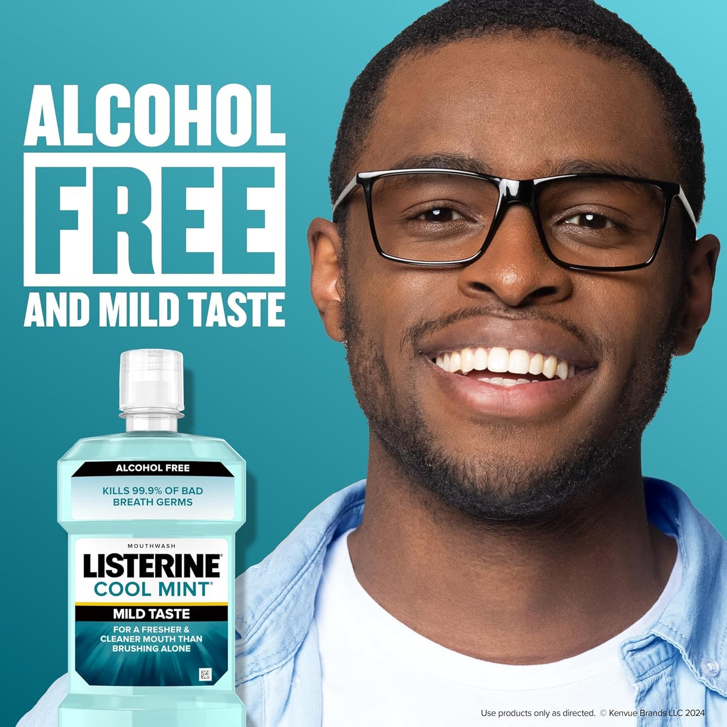 Listerine Zero Alcohol Mouthwash, Alcohol-Free Oral Rinse to Kill 99% of Germs That Cause Bad Breath for Fresh Breath & Clean Mouth, Less Intense Taste, Cool Mint Flavor, 1 L (Pack of 1)