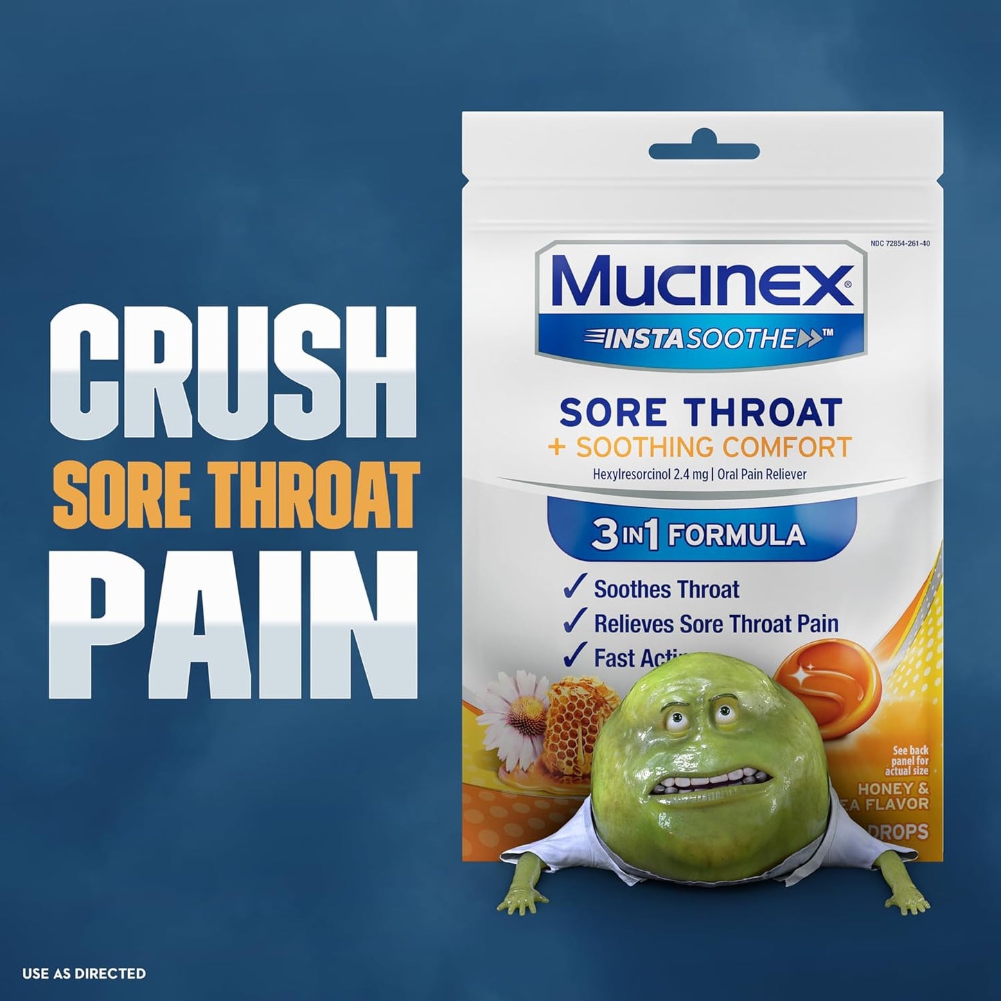 Mucinex Instasoothe Sore Throat Relief Drops, Sore Throat Lozenges, Sore Throat Medicine with Hexylresorcinol, Cough Drops Alternative, Honey & Echinacea Flavor Medicated Numbing Throat Drops, 40 ct