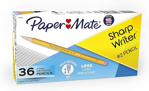 Paper Mate Mechanical Pencils 0.7mm, SharpWriter Pencils #2, Drawing Pencils for Sketching, Drafting Pencil, Classroom Supplies, Yellow, 36 Count