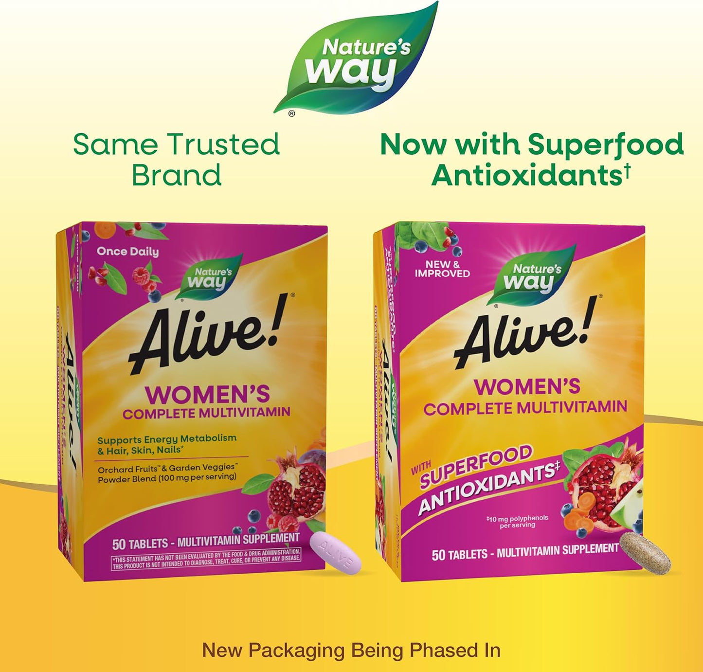 Nature's Way Alive! Women’s Complete Multivitamin, Supports Energy Metabolism and Hair, Skin & Nails*, B-Vitamins, 50 Tablets (Packaging May Vary)