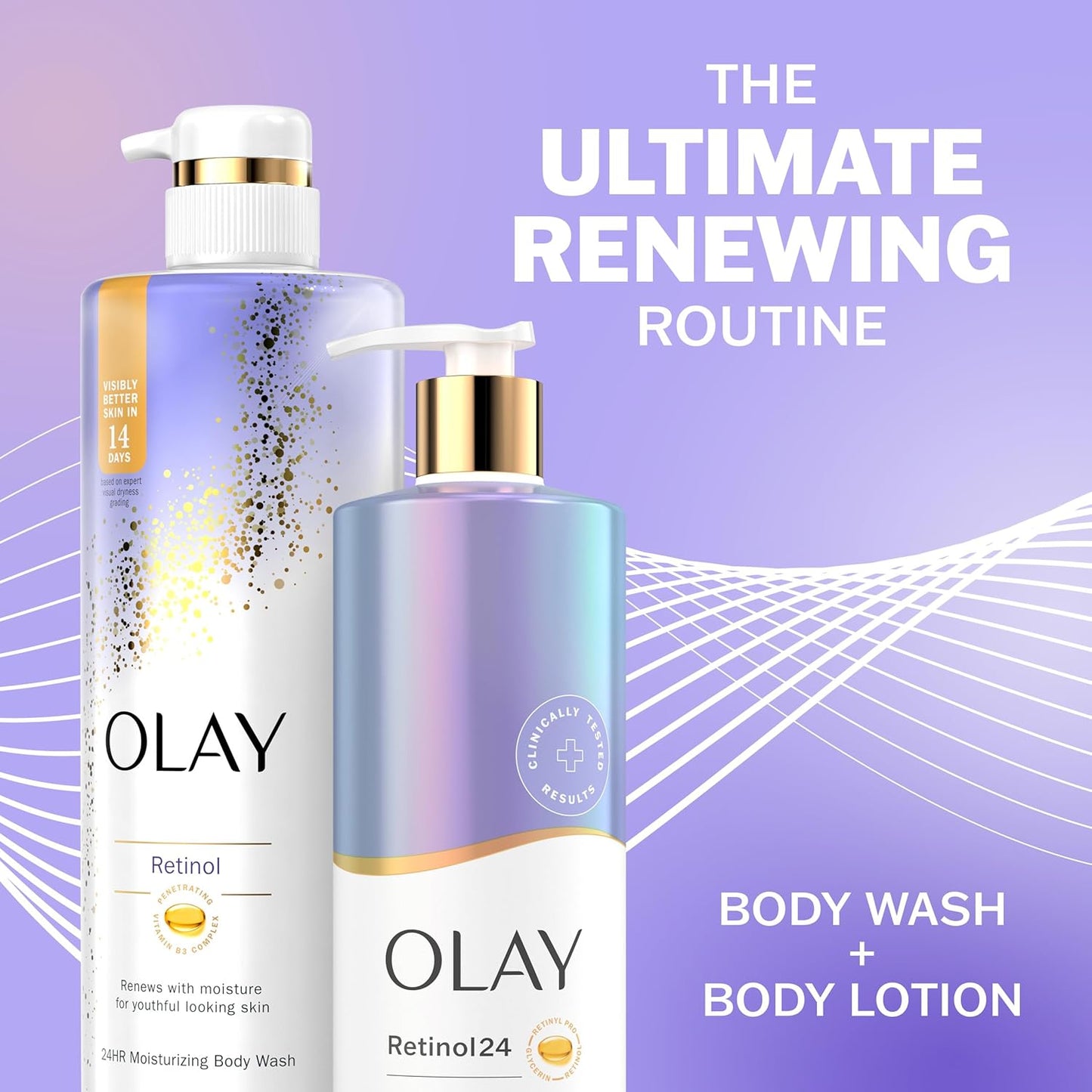 Olay Body Lotion Smoothing for Women with Retinol, 24hr Moisturizing, Vitamin E & Vitamin B3 Complex, Fast Absorbing Formula, 17 fl oz