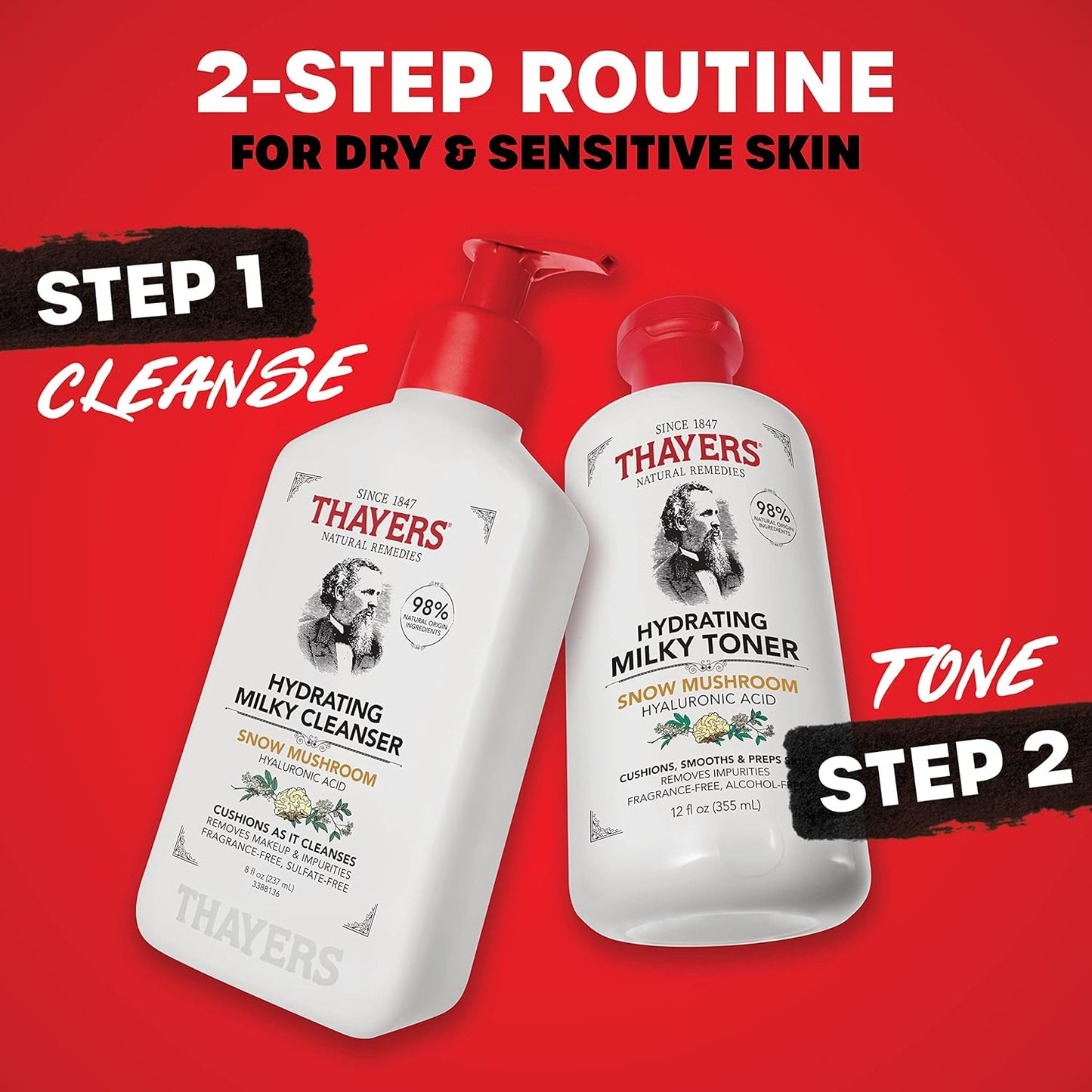 THAYERS Milky Face Toner Skin Care with Snow Mushroom and Hyaluronic Acid, Natural Gentle Facial Toner, for Dry and Sensitive Skin, 355mL