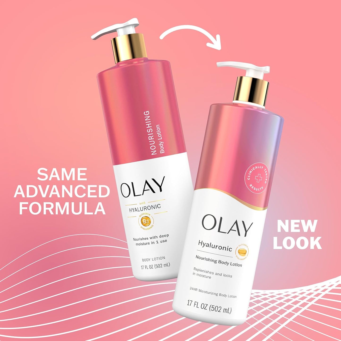 Olay Body Lotion Nourishing & Hydrating for Women with Hyaluronic Acid, 24hr Moisturizing, Vitamin E & Vitamin B3 Complex, Fast Absorbting Formula, 17 fl oz