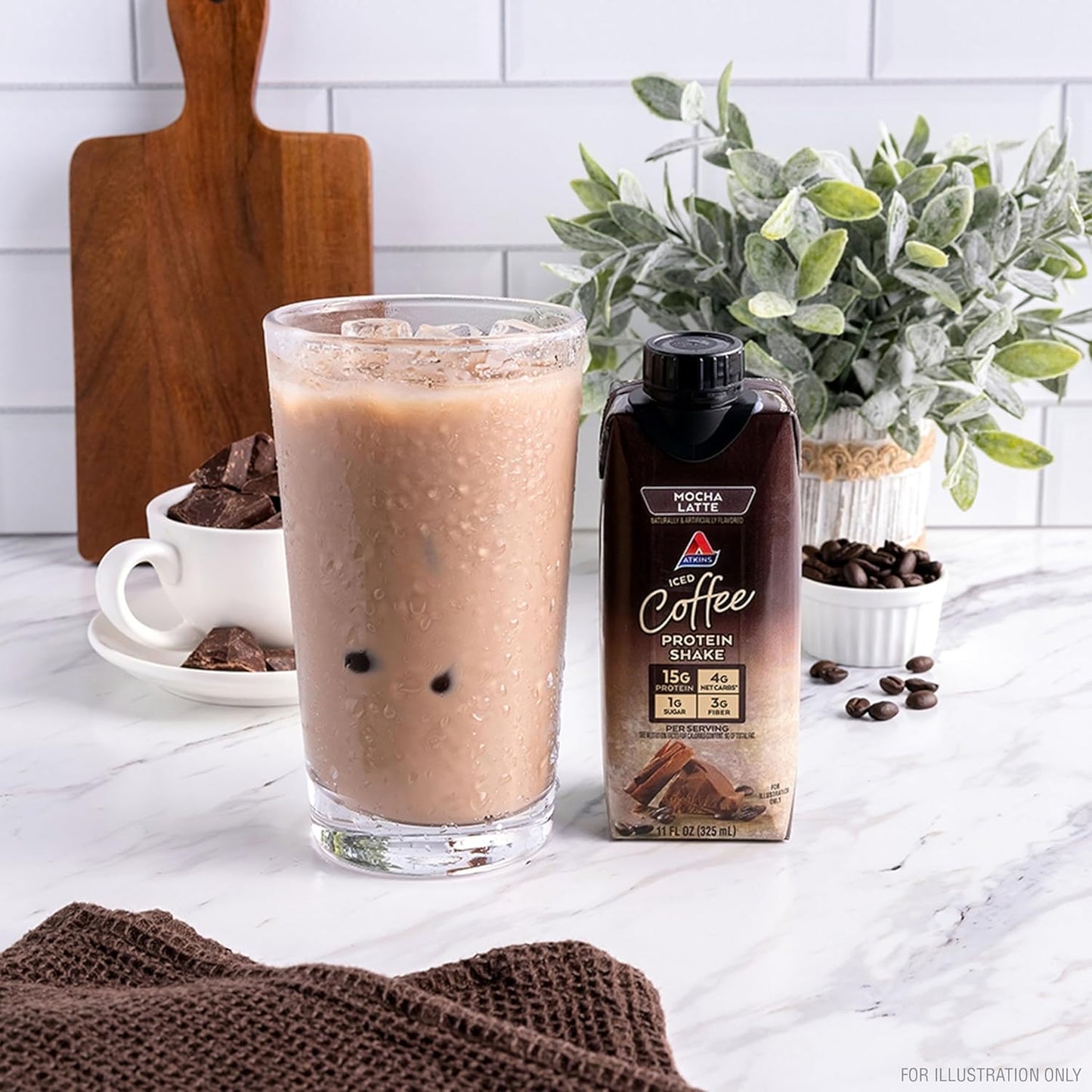 Atkins Mocha Latte Iced Coffee Protein Shake, 15g Protein, Low Glycemic, 4g Net Carb, 1g Sugar, Keto Friendly, 11fl.oz., 12-pack