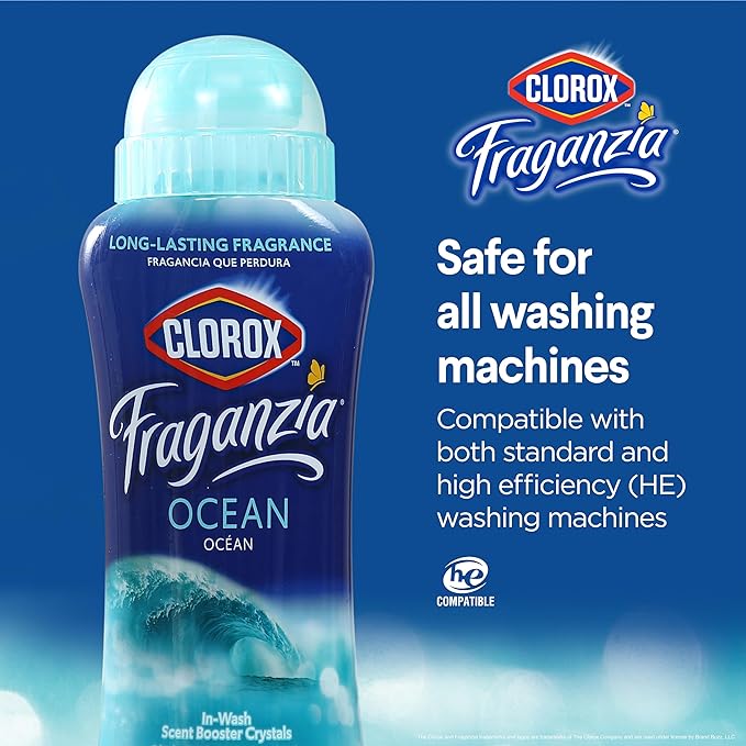 Clorox Fraganzia In-Wash Scent Booster Crystals in Ocean Scent, 18 Oz | Laundry Scent Booster Crystals | Fresh Ocean Breeze Laundry Fragrance 18 Ounce Crystals