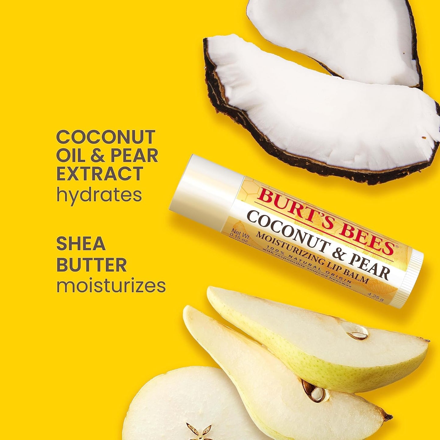 Burt's Bees Lip Balm Stocking Stuffers, Moisturizing Lip Care Christmas Gifts, Tropical - Pineapple, Berry Agua Fresca, Dragon Fruit Lemon and Coconut and Pear, Natural Origin Treatment (4-Pack)