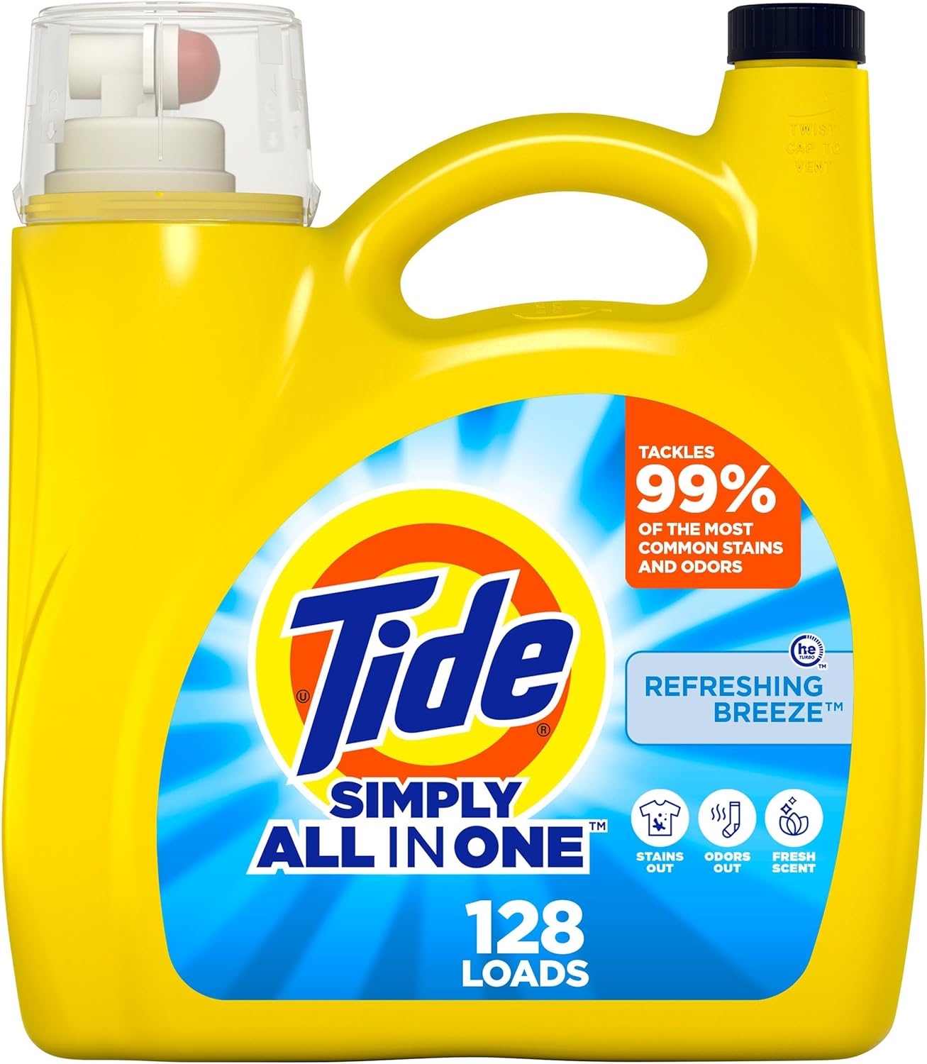 Tide Simply Liquid Laundry Detergent, Refreshing Breeze, 168 oz, 128 Loads, Tide Liquid Laundry Detergent, Laundry Soap
