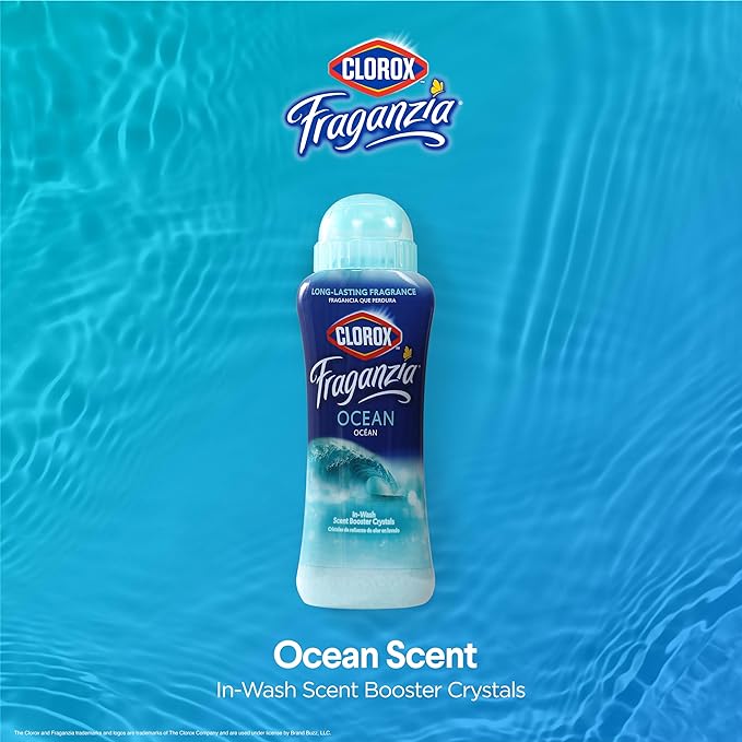 Clorox Fraganzia In-Wash Scent Booster Crystals in Ocean Scent, 18 Oz | Laundry Scent Booster Crystals | Fresh Ocean Breeze Laundry Fragrance 18 Ounce Crystals