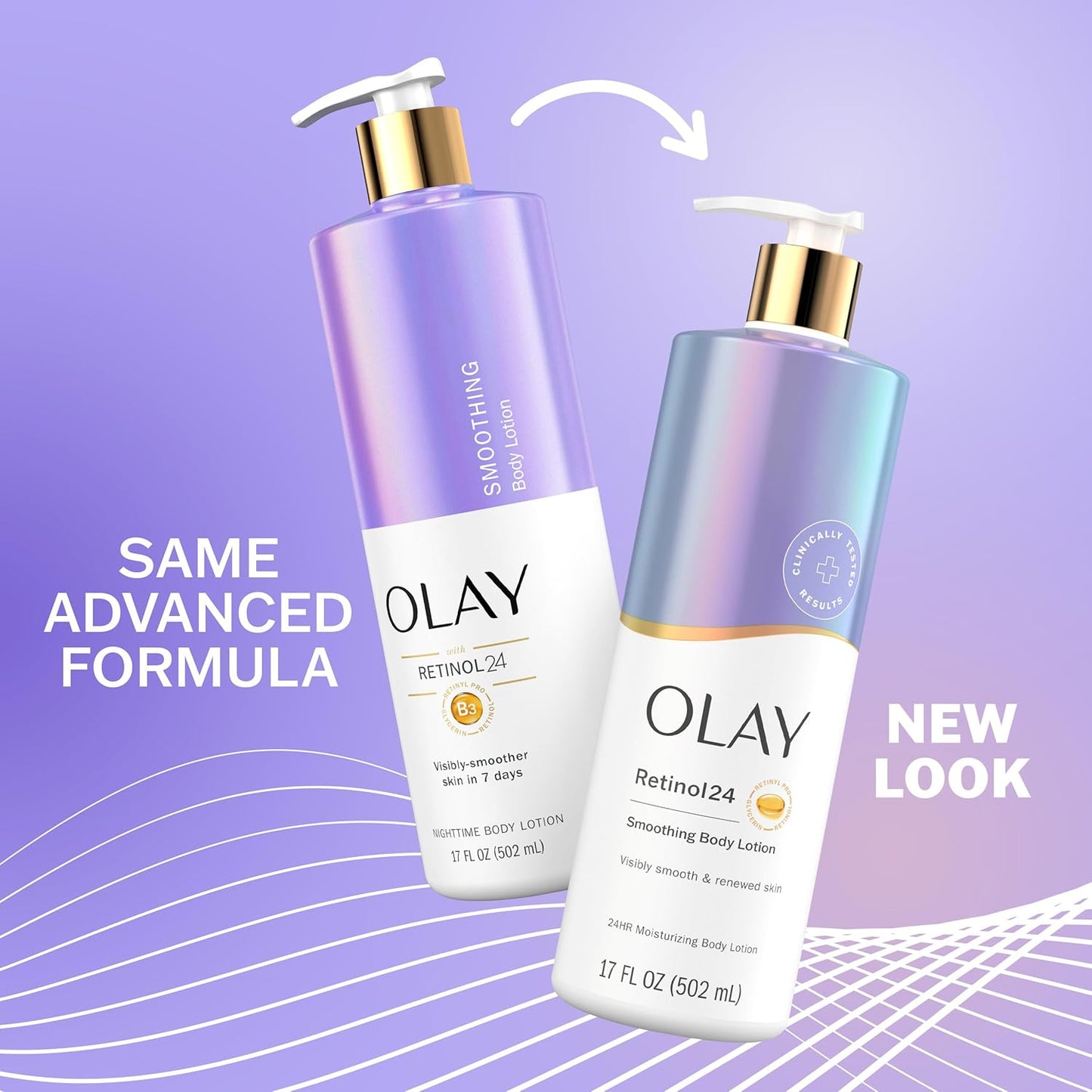 Olay Body Lotion Smoothing for Women with Retinol, 24hr Moisturizing, Vitamin E & Vitamin B3 Complex, Fast Absorbing Formula, 17 fl oz