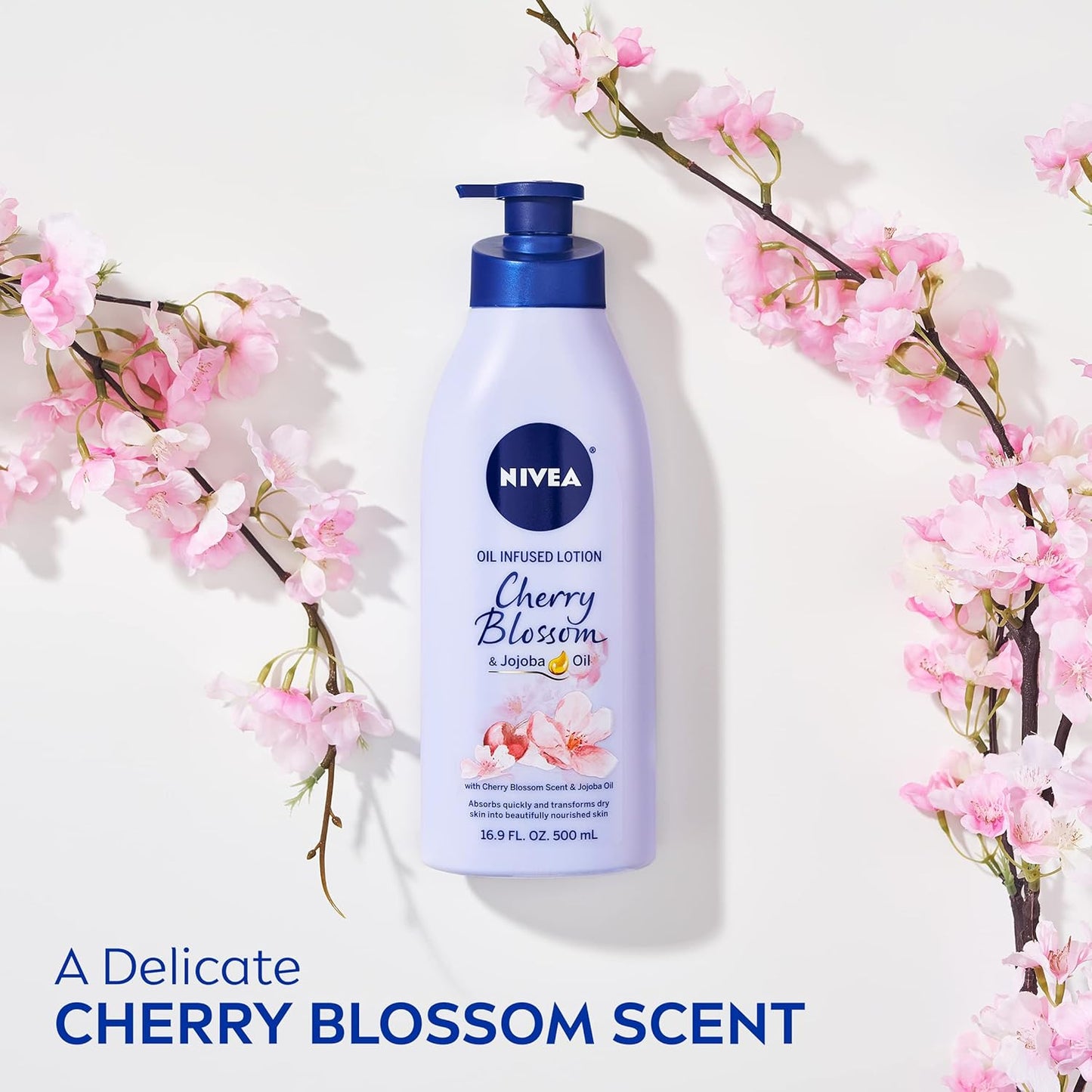 NIVEA Oil Infused Body Lotion, Cherry Blossom Lotion with Jojoba Oil, Moisturizing Body Lotion for Dry Skin, 16.9 Fl Oz Pump Bottle