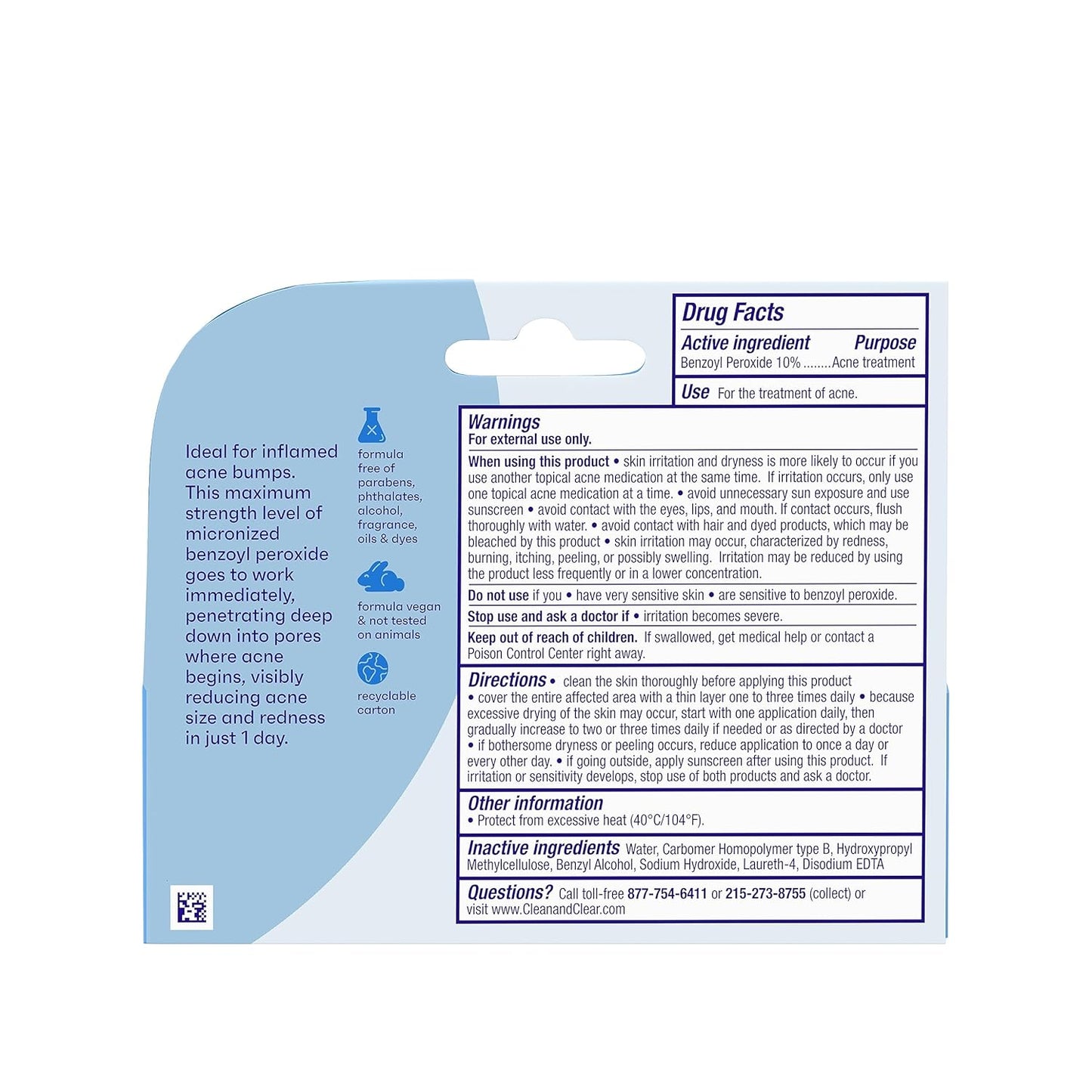 Clean & Clear Persa-Gel 10 Oil-Free Acne Spot Treatment with Maximum Strength 10% Benzoyl Peroxide, Topical Pimple Cream & Acne Gel Medication for Face Acne, Fragrance-Free, 1 fl. oz