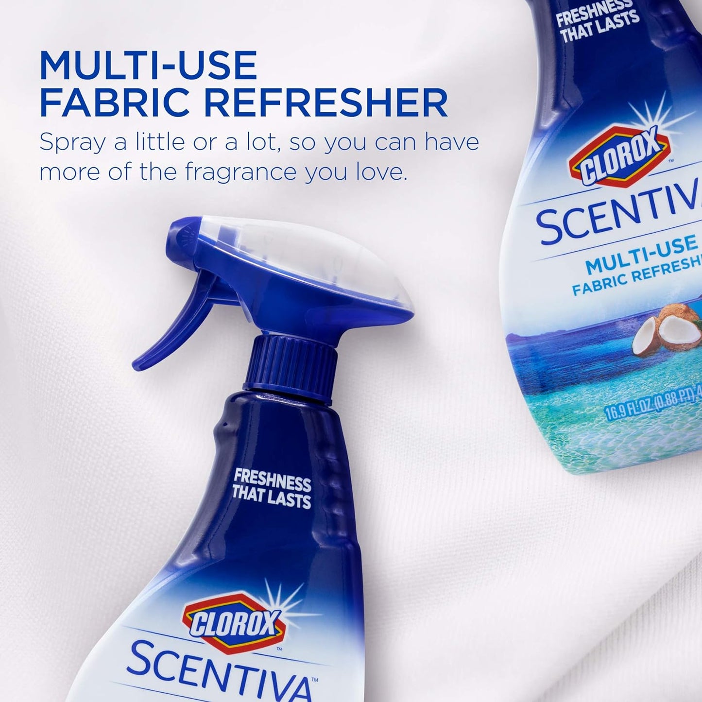 Clorox Scentiva Multi-Use Fabric Refresher Spray | Fabric Freshener for Closets, Upholstery, Curtains, and Carpets | Pacific Breeze & Coconut | 16.9 Ounces