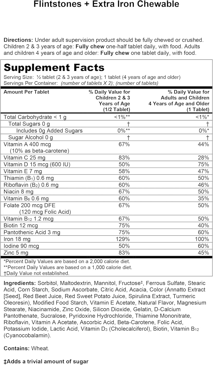 Flintstones Chewable Kids Multivitamin with Vitamin C, D, B12 & Iron for Toddlers, 90 Count