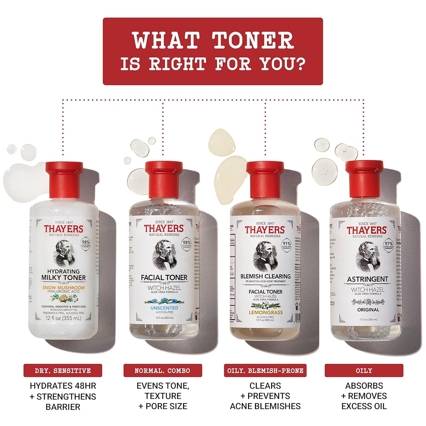 THAYERS Milky Face Toner Skin Care with Snow Mushroom and Hyaluronic Acid, Natural Gentle Facial Toner, for Dry and Sensitive Skin, 355mL