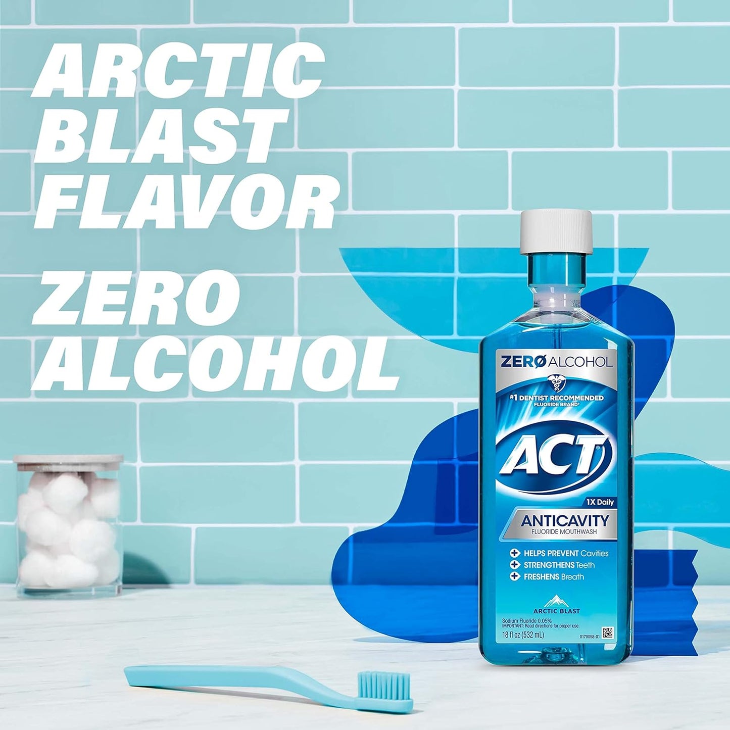 ACT Anticavity Fluoride Mouthwash With Zero Alcohol, Arctic Blast, 18 fl. oz.