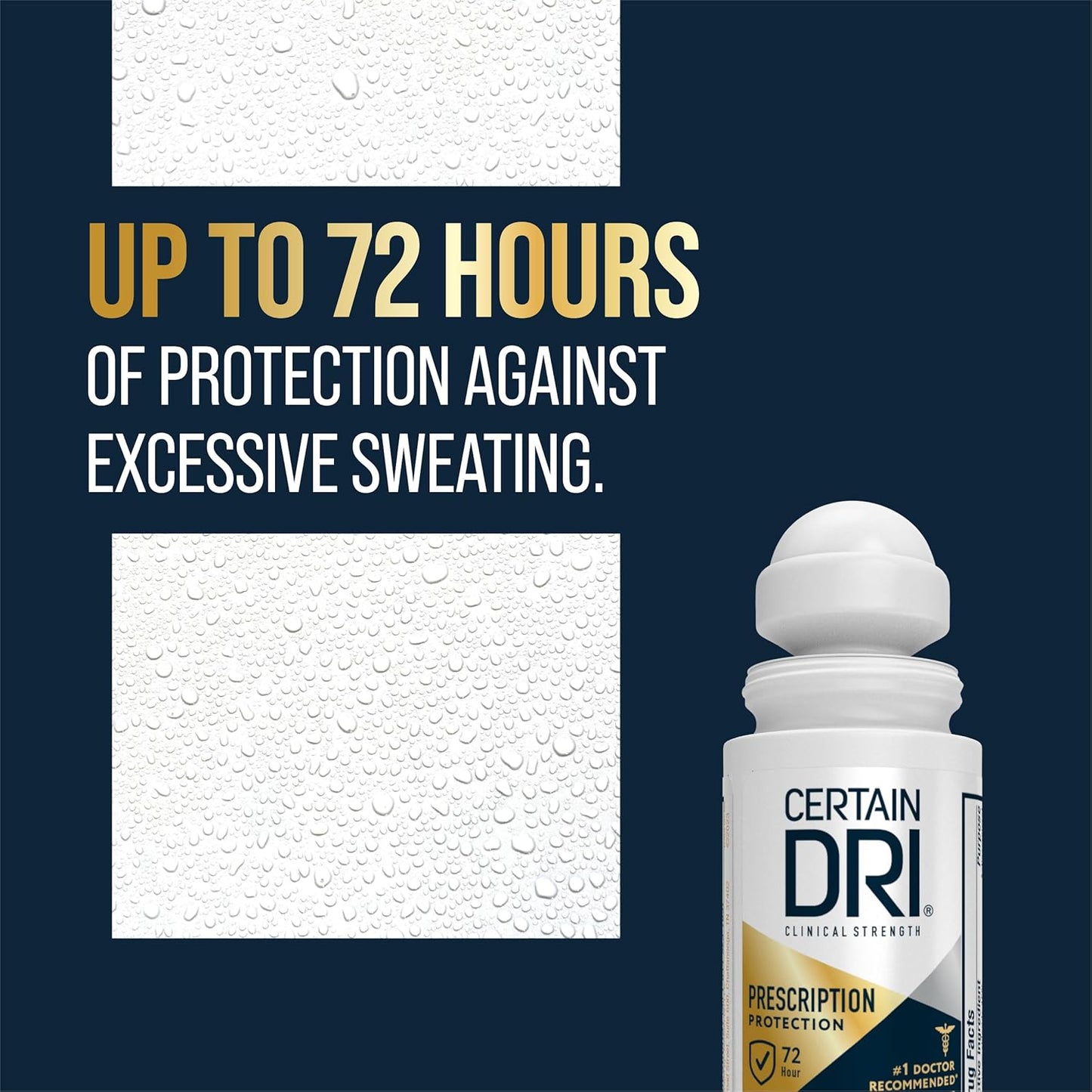 Certain Dri Prescription Strength Clinical Antiperspirant Roll-On Deodorant, Hyperhidrosis Treatment for Men & Women, Long-Lasting 72hr Protection, Effective Sweat Control, Fragrance Free, 1.2 Fl oz