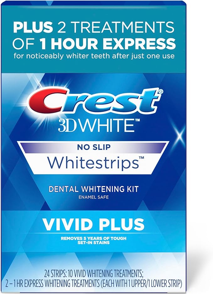 Crest 3D Whitestrips, Vivid Plus, Teeth Whitening Strip Kit, 24 Count (Pack of 1)