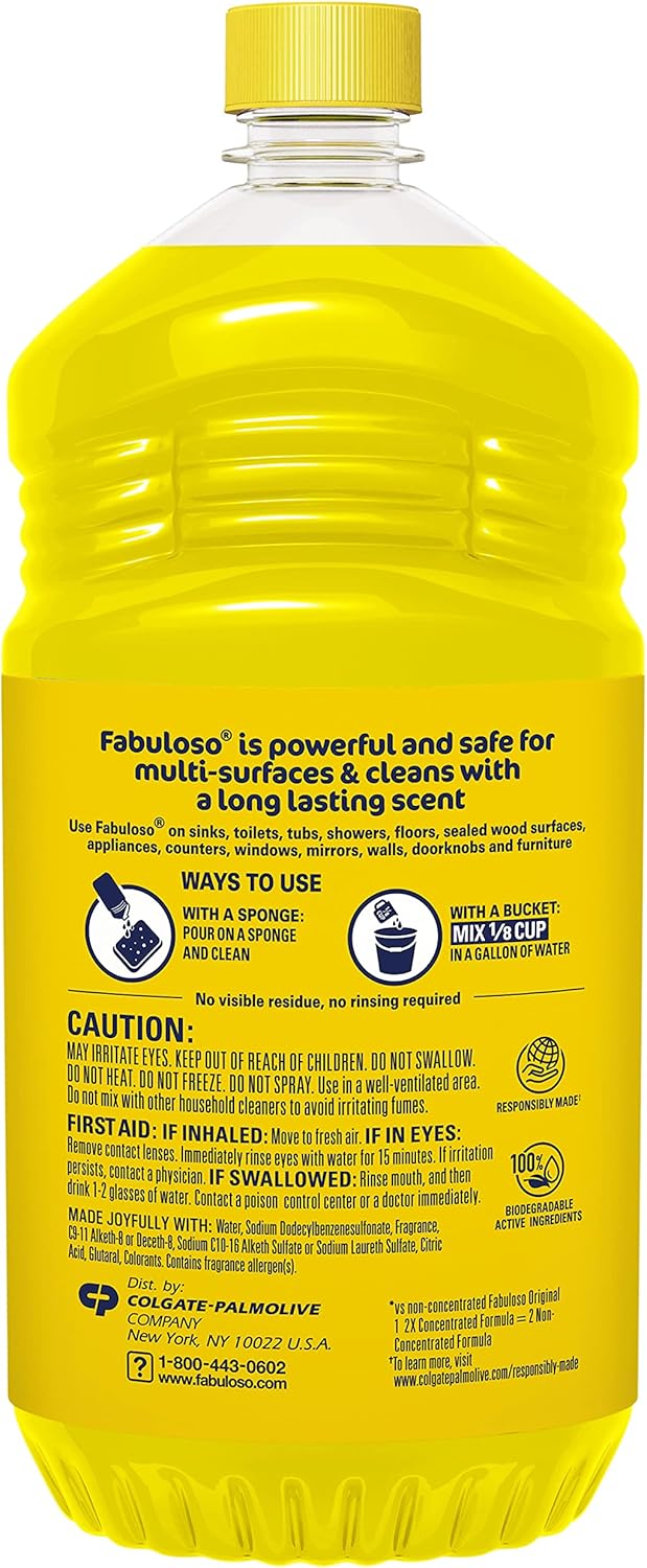 Fabuloso Multi-Purpose Cleaner, 2X Concentrated Formula, Refreshing Lemon Scent, 56 oz