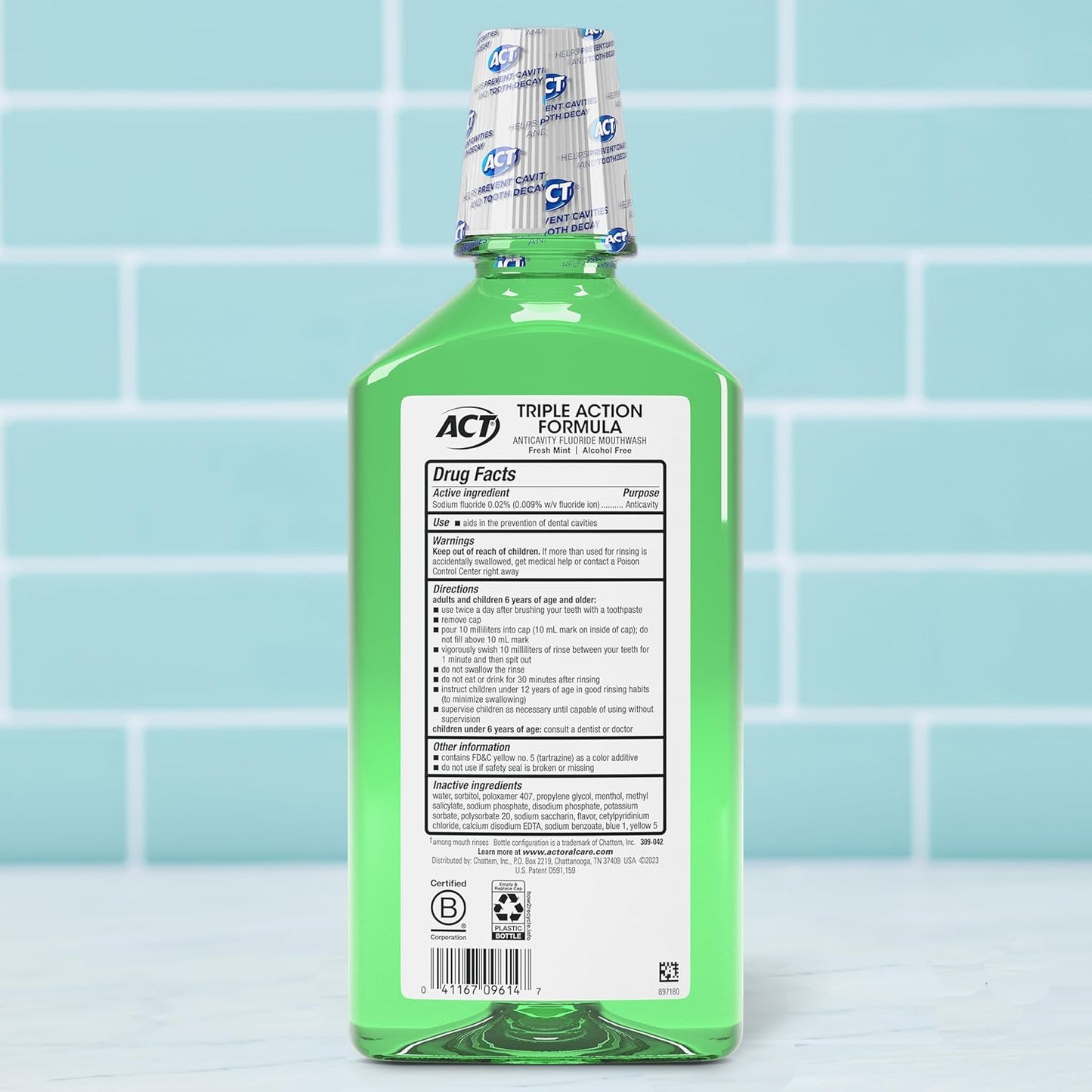 ACT Total Care Zero Alcohol Anticavity Fluoride Mouthwash 33.8 fl. oz. Fresh Mint