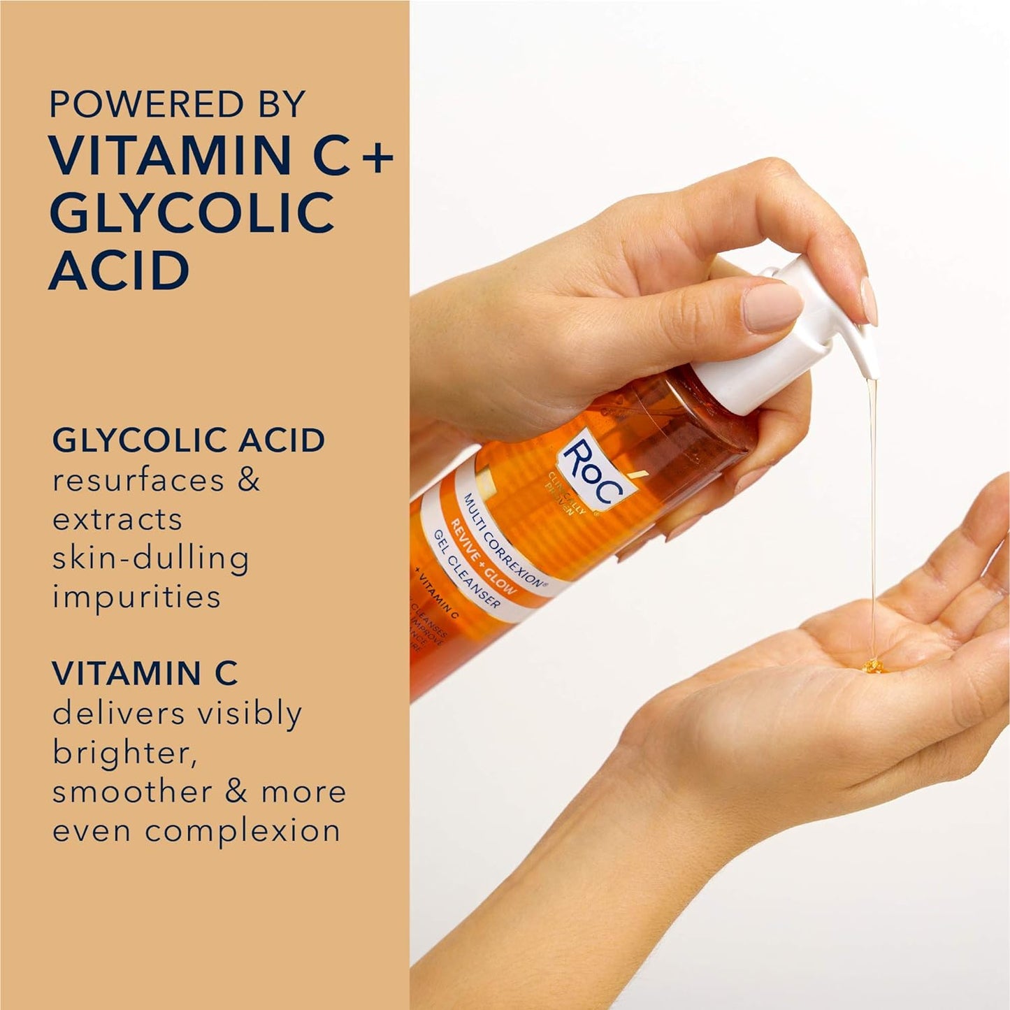 RoC Multi Correxion Revive + Glow Gel Facial Cleanser With Vitamin C, & Glycolic Acid, Paraben-Free, Sulfate-Free Skin Care, Stocking Stuffers for Men & Women, 6 Ounces