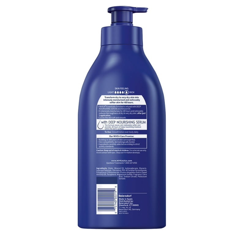 NIVEA Essentially Enriched Body Lotion for Dry Skin, 33.8 Fl Oz Pump Bottle