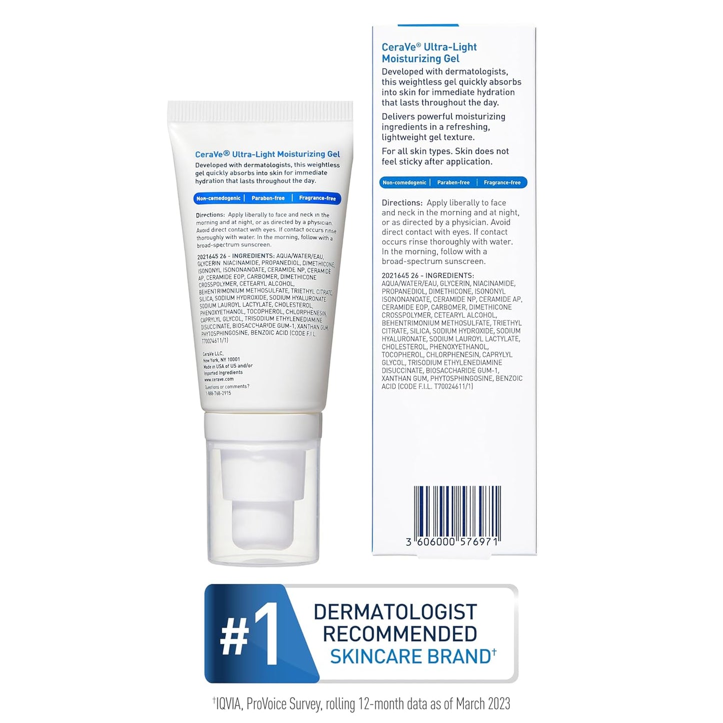 CeraVe Ultra-Light Moisturizing Gel | Hydrating Gel Face Moisturizer with Ceramides, Niacinamide, Hyaluronic Acid | Fragrance Free | Oil-Free | Weightless Mattifying Moisturizer | 1.75 FL Oz