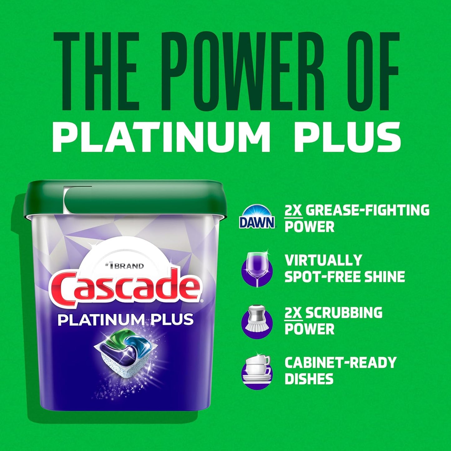 Cascade Platinum Plus Dishwasher Pods, Dishwasher Detergent, Dishwasher Soap, Dish Tabs, Dishwashing Tablets, Dish Detergent, Lemon, Actionpacs, 21 Count