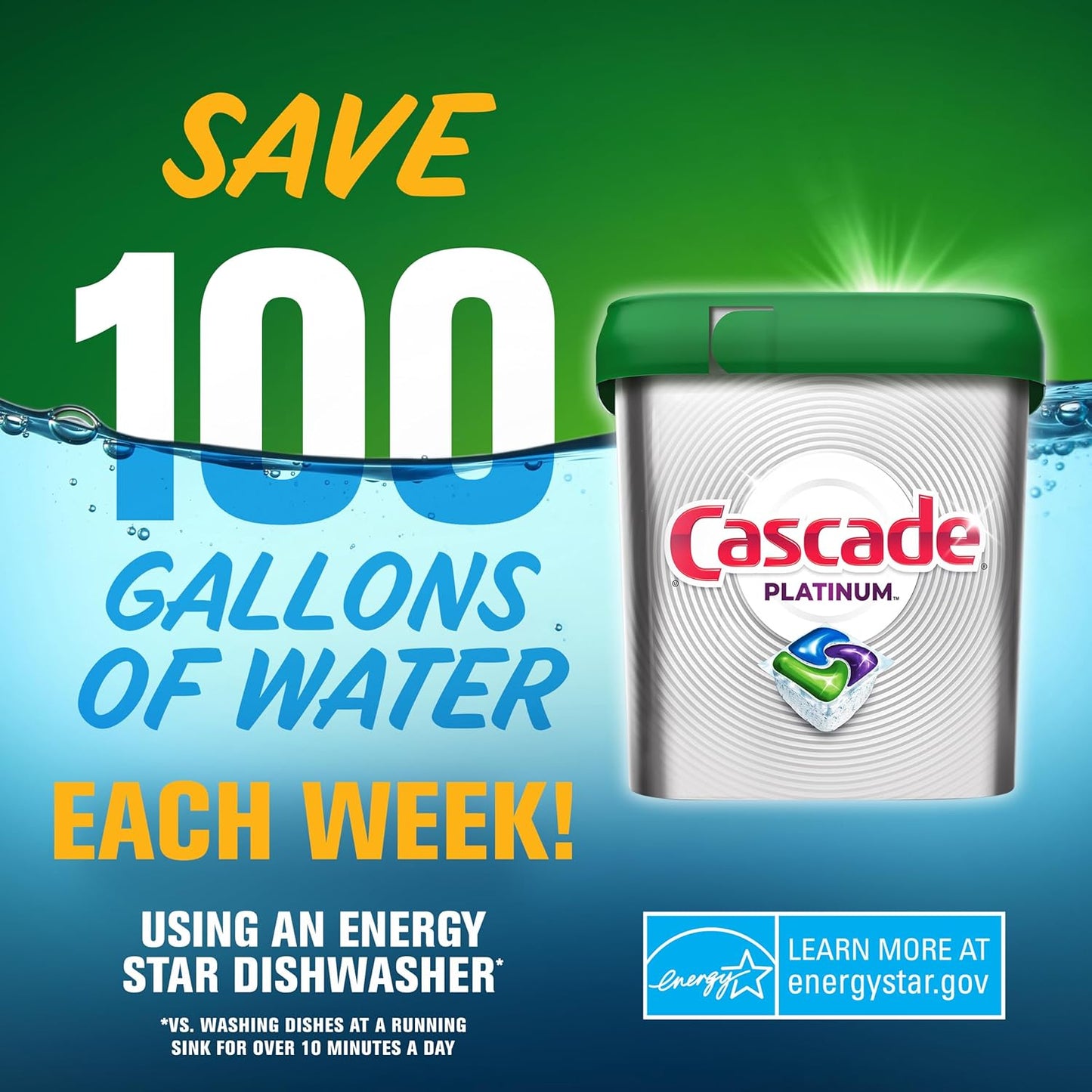 Cascade Platinum Plus ActionPacs Dishwasher Detergent Pods, Fresh, 11 Count