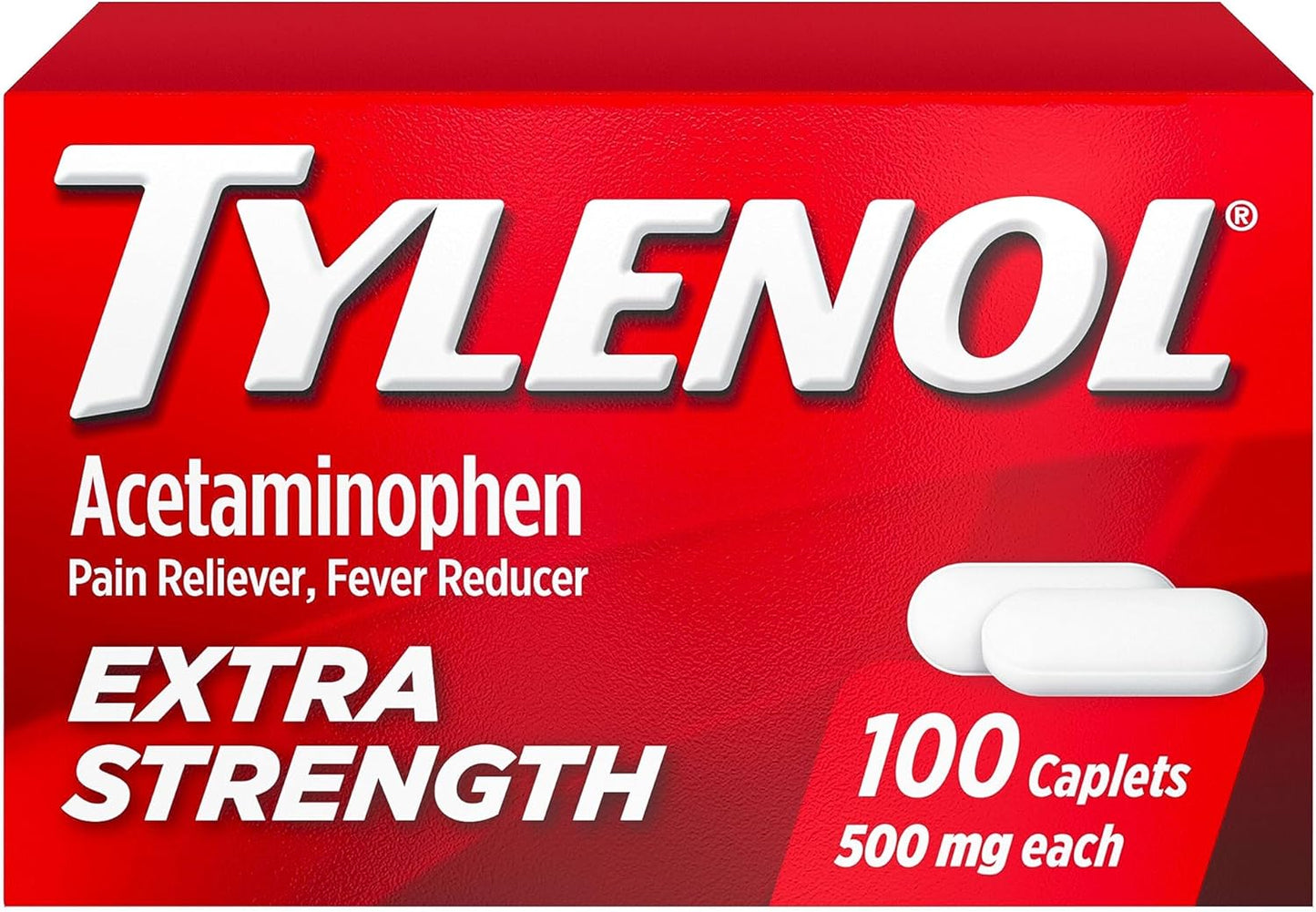 Tylenol Extra Strength Caplets with 500 mg Acetaminophen, Pain Reliever and Fever Reducer for Headache, Backache, Toothache & Minor Arthritis Pain Relief, 100 Count