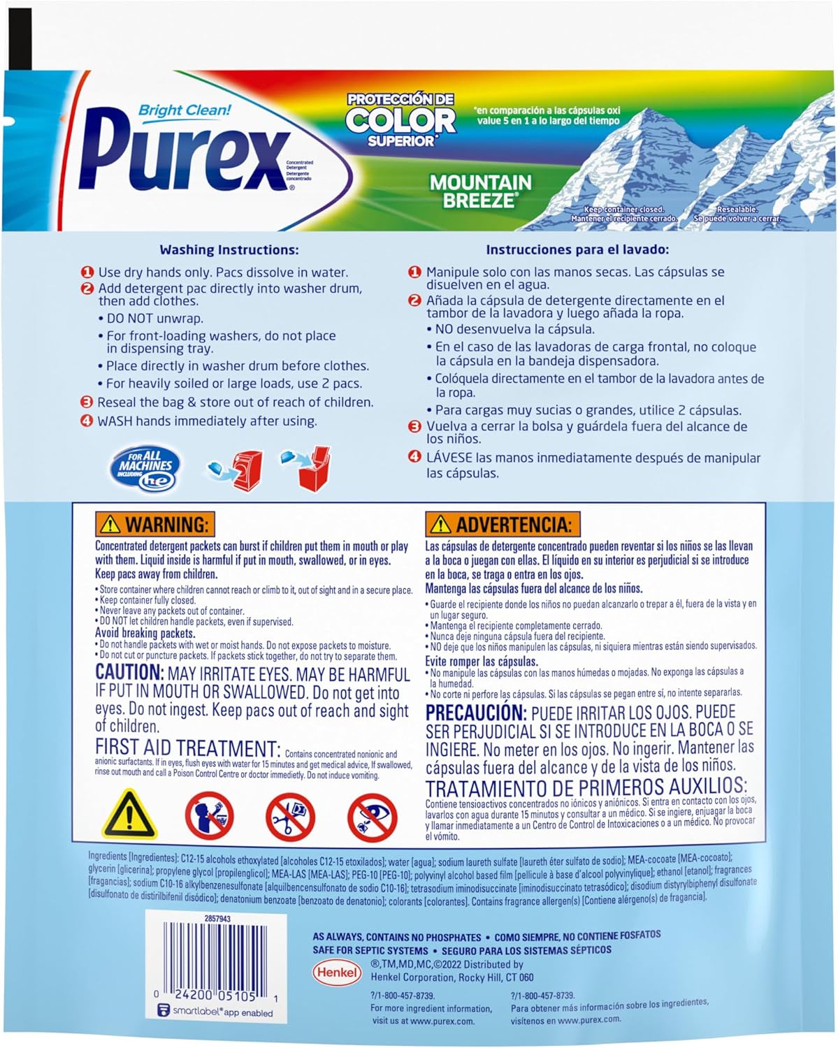 Purex 4-in-1 Laundry Detergent Pacs, Mountain Breeze, 70 Count