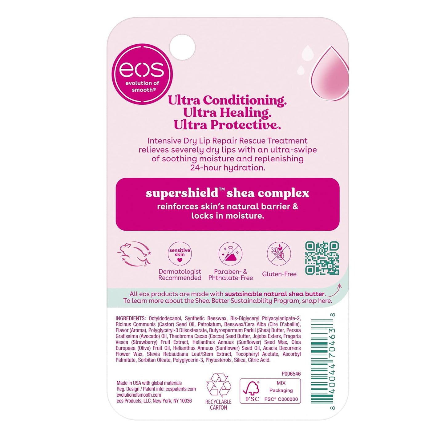 eos The Hero Lip Repair, Extra Dry Lip Treatment, 24HR Moisture, Overnight Lip Treatment, Natural Strawberry Extract, 0.35 fl oz