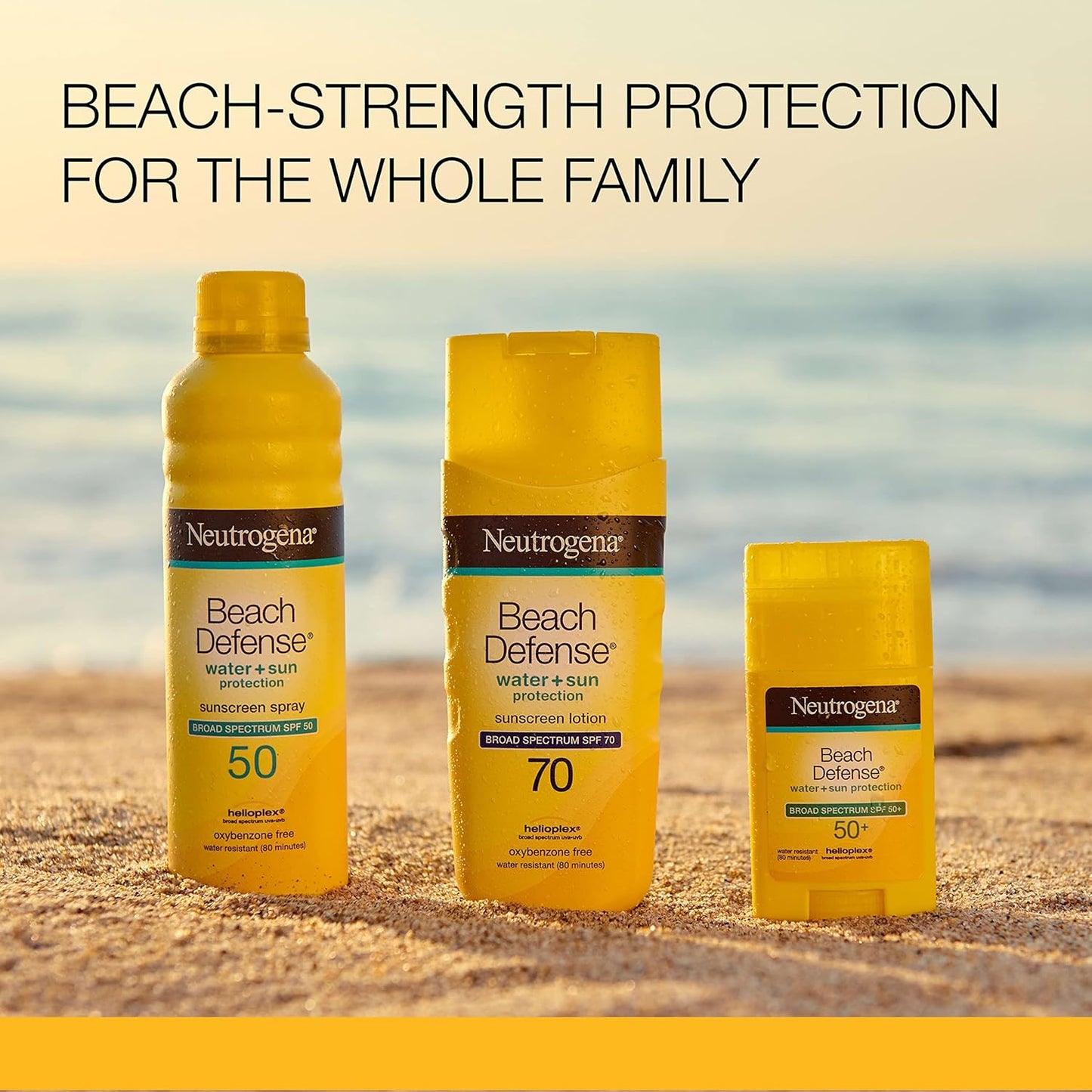 Neutrogena Beach Defense Water-Resistant SPF 50+ Sunscreen Stick, Broad Spectrum UVA/UVB Protection, PABA- & Oxybenzone-Free Face & Body Sunscreen Stick, Hands-Free Application, 1.5 oz
