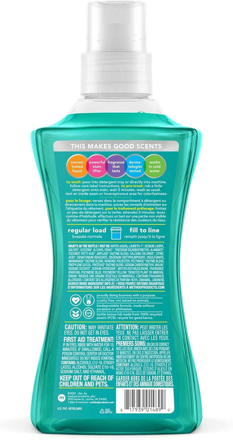 Method Liquid Laundry Detergent; Beach Sage Scent, Plant-Based Stain Remover; ; 66 Loads per 53.5 oz Bottle; (Pack of 1)