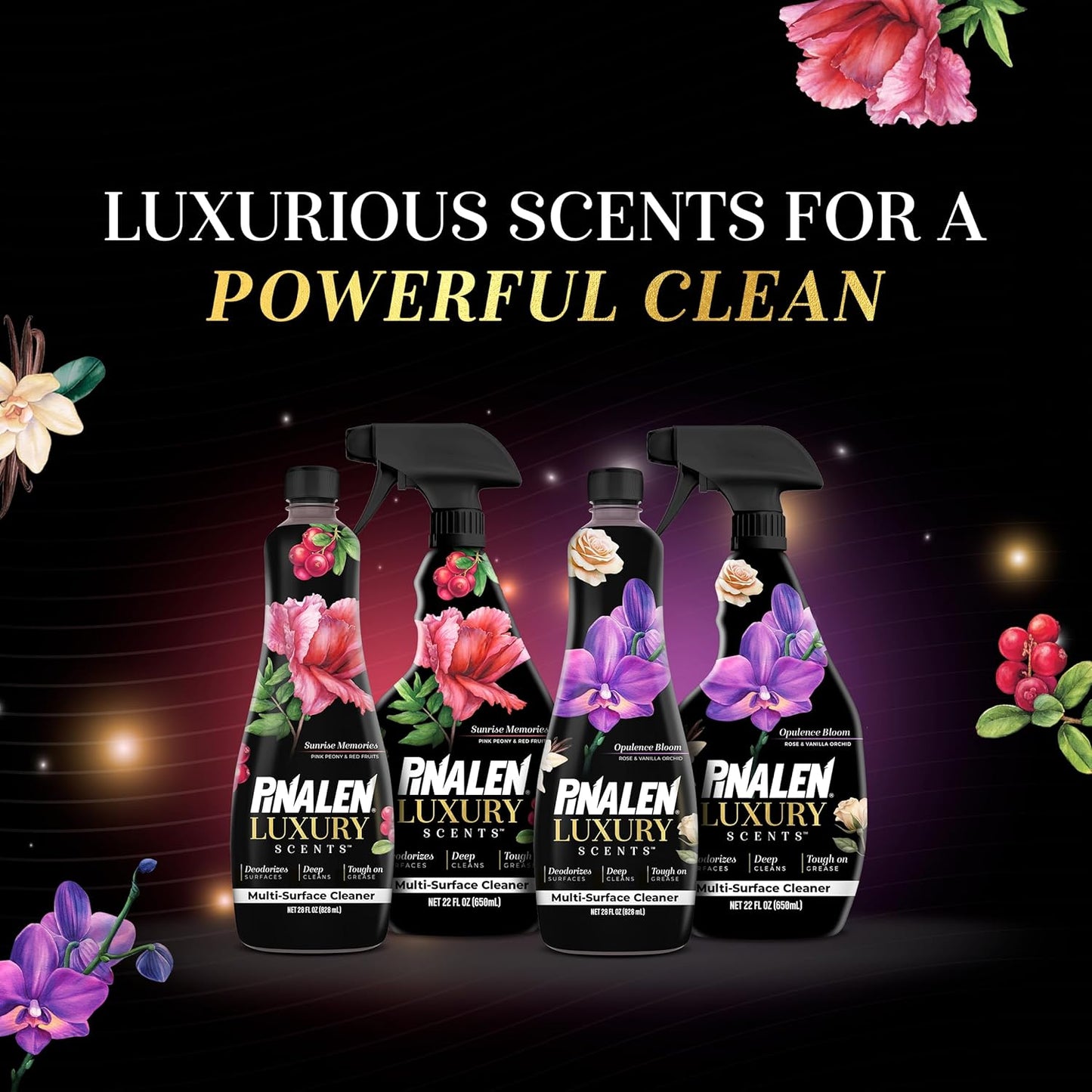 PINALEN Luxury Scent Liquid Multipurpose Cleaner - Deep Cleans, Long Lasting Scent - Multisurface Bathroom & Kitchen Cleaner Supplies - Sunrise Memories (28 Fl. Oz)