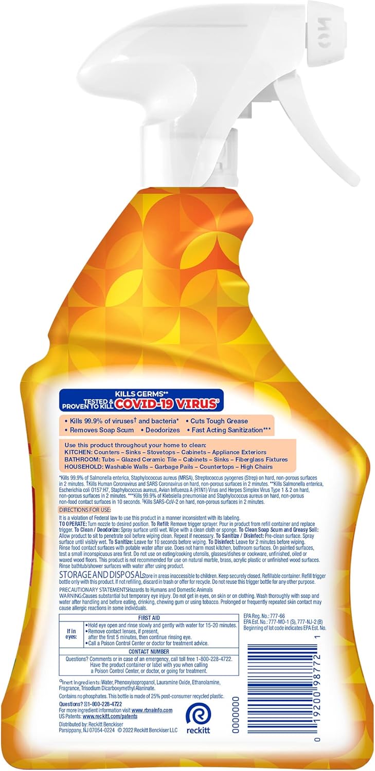 Lysol All-Purpose Cleaner, Sanitizing and Disinfecting Spray, To Clean and Deodorize, Mango & Hibiscus Scent, 32oz