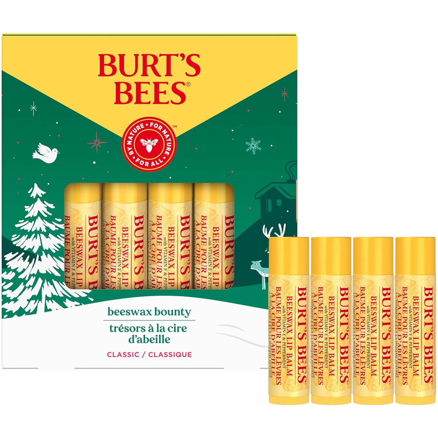 Burt’s Bees Christmas Gifts, 4 Lip Balm Stocking Stuffers Products, Beeswax Bounty Classic Set - Original Beeswax Moisturizing Lip Balm (4-Pack)