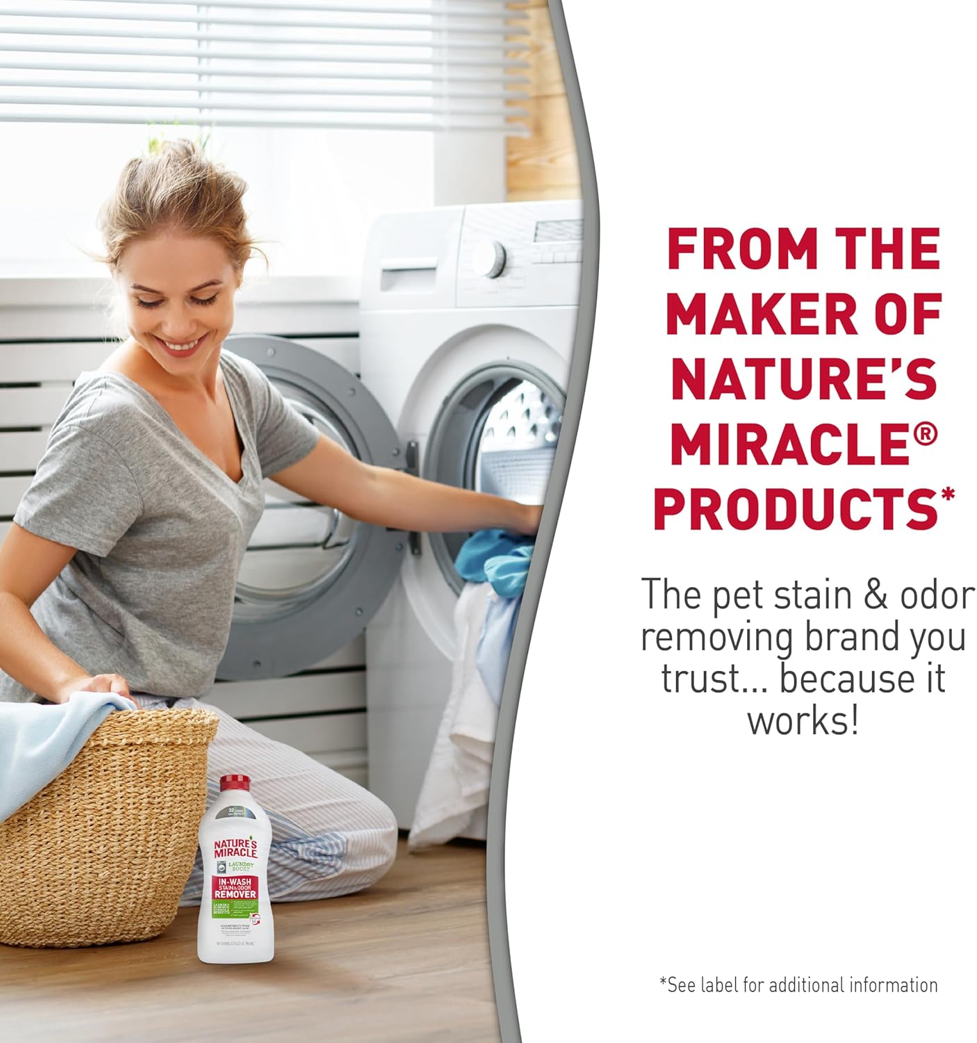 Nature’s Miracle Laundry Boost In-Wash Stain and Odor Remover, 32 Oz, Laundry Stain and Odor Removing Additive For All Machines