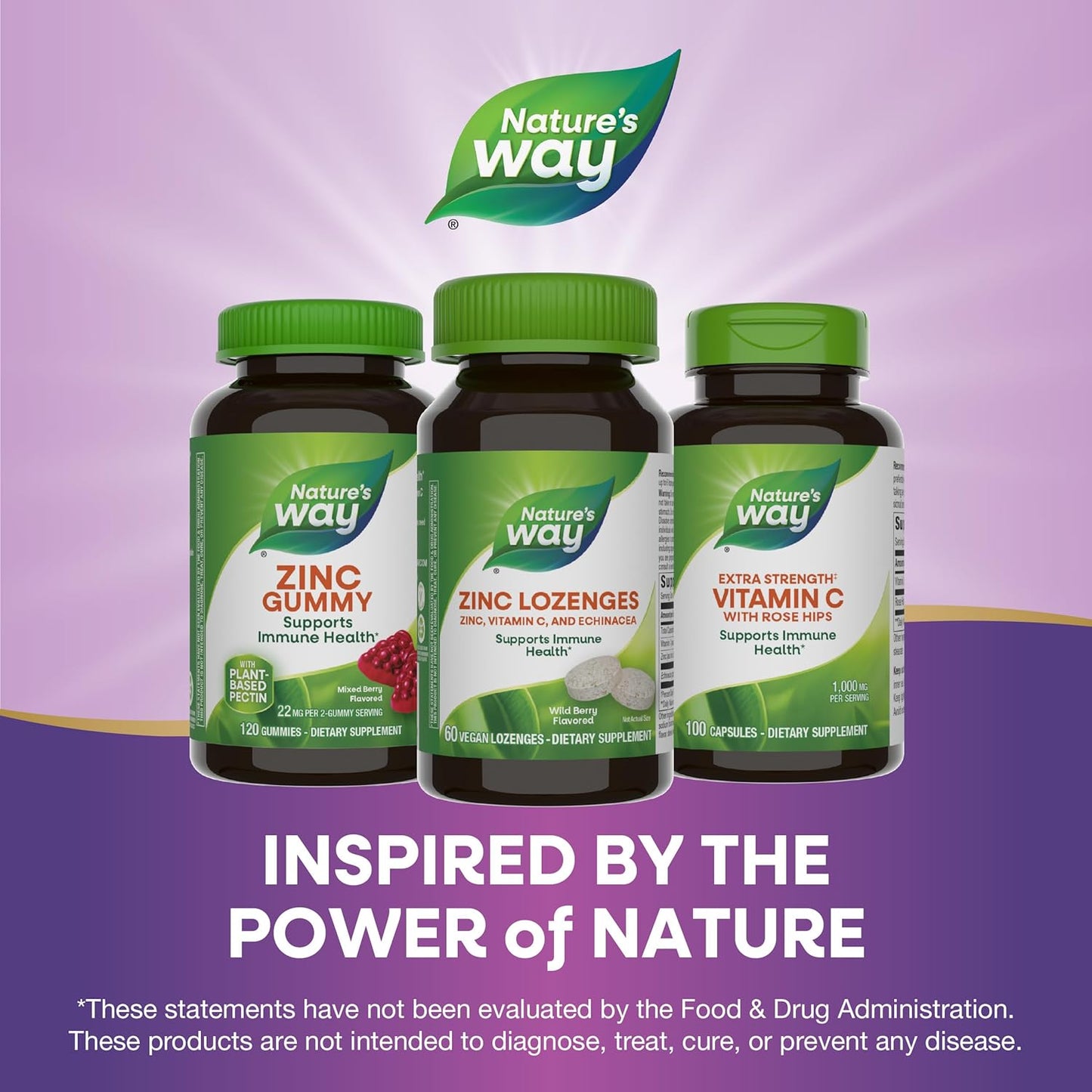 Nature's Way Zinc Lozenges with Vitamin C & Echinacea, Immune Support*, 23 mg of Zinc & 100 mg of Vitamin C per Serving, Wild Berry Flavored, 60 Lozenges (Packaging May Vary)