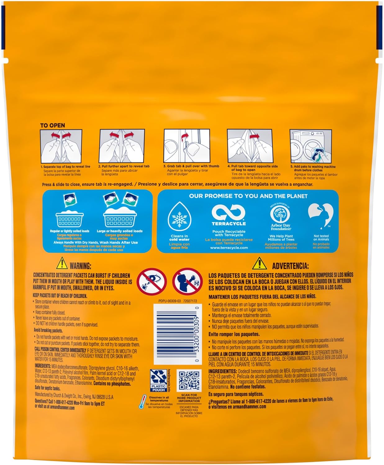 Arm & Hammer Clean Burst 5-in-1 Laundry Detergent Power Paks, High Efficieny (HE), 42 Count