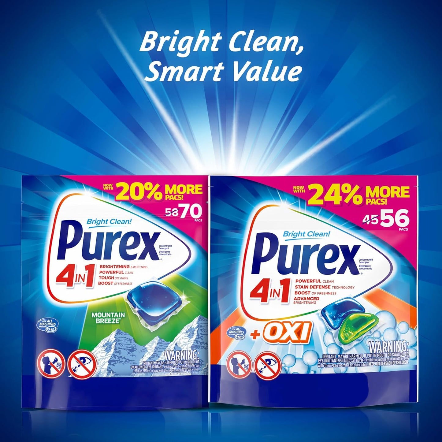 Purex 4-in-1 Laundry Detergent Pacs, Mountain Breeze, 70 Count