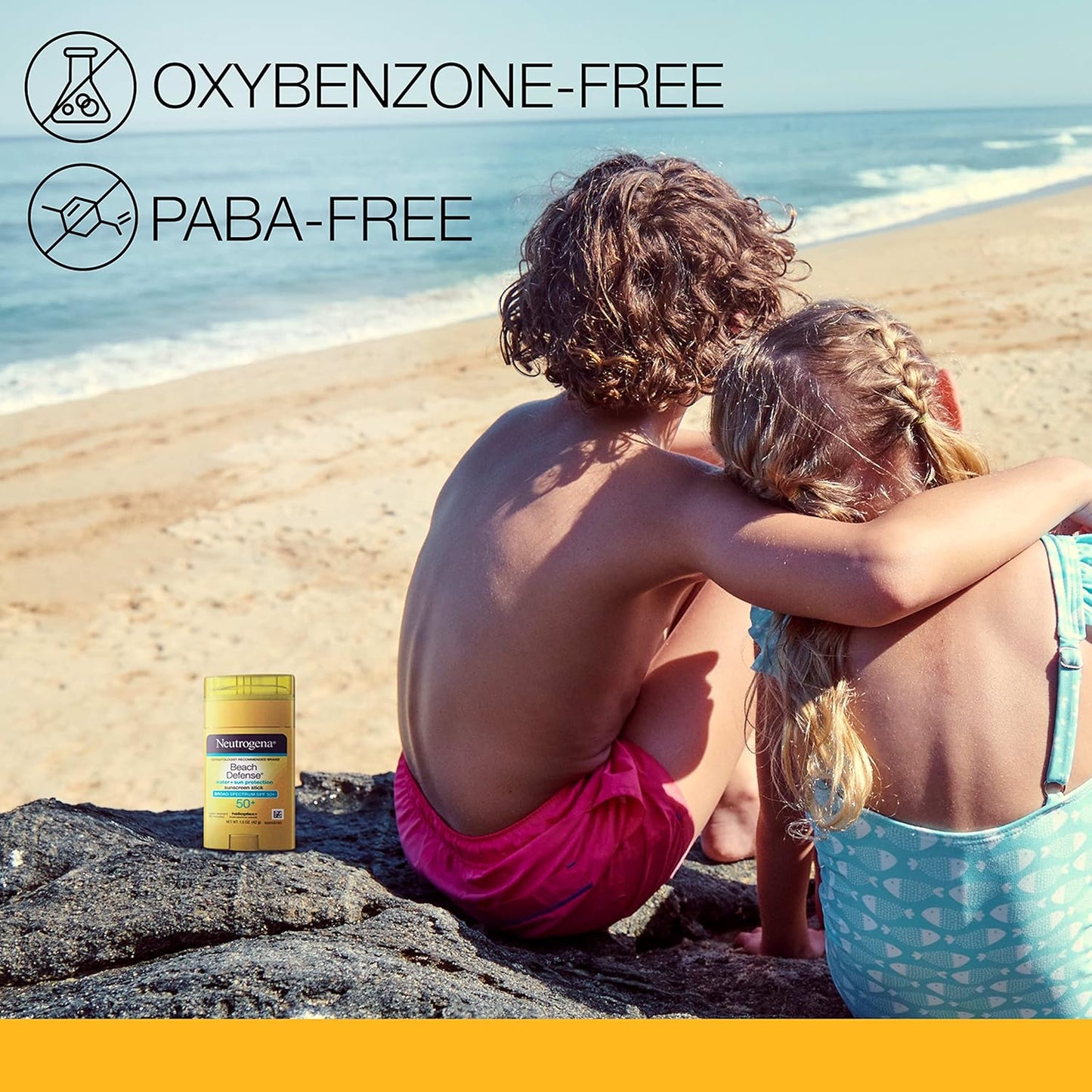 Neutrogena Beach Defense Water-Resistant SPF 50+ Sunscreen Stick, Broad Spectrum UVA/UVB Protection, PABA- & Oxybenzone-Free Face & Body Sunscreen Stick, Hands-Free Application, 1.5 oz