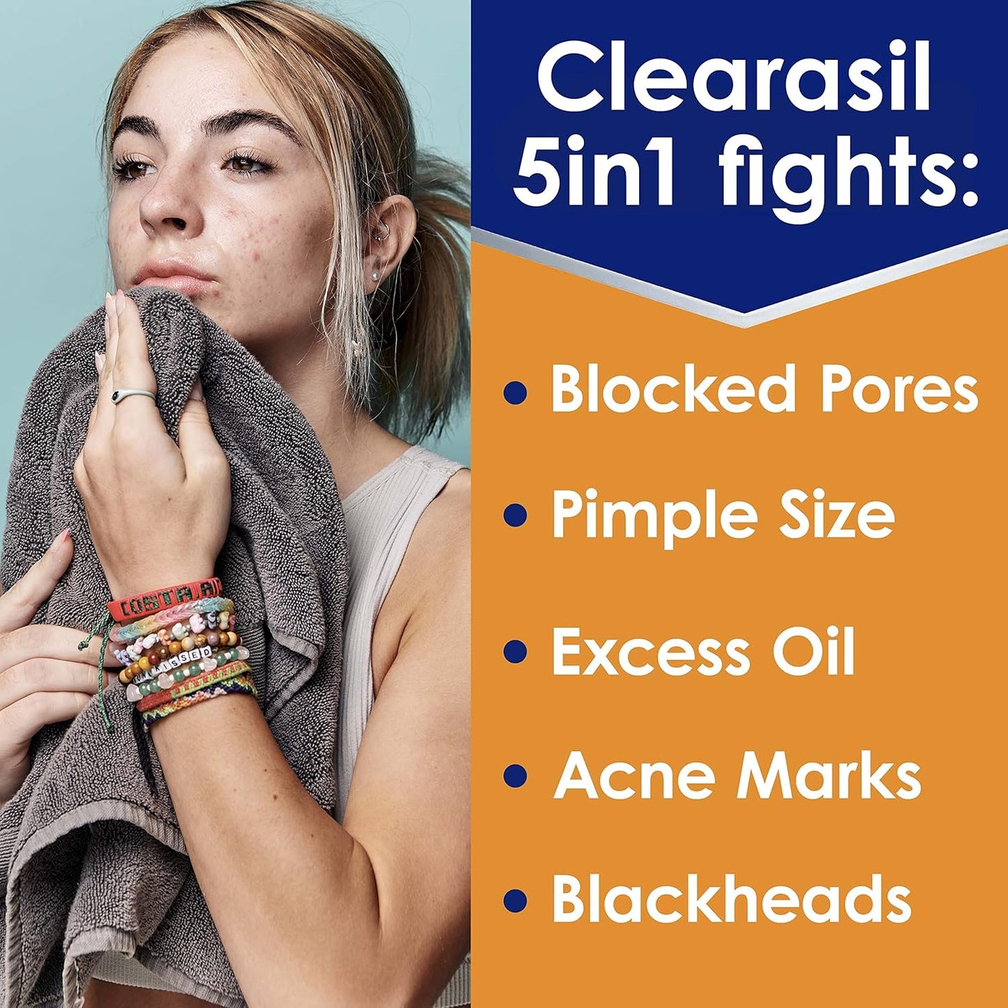 Clearasil Stubborn Acne Control 5in1 Daily Facial Cleansing Pads, with Salicylic Acid Acne Treatment Medicine, 90 Count