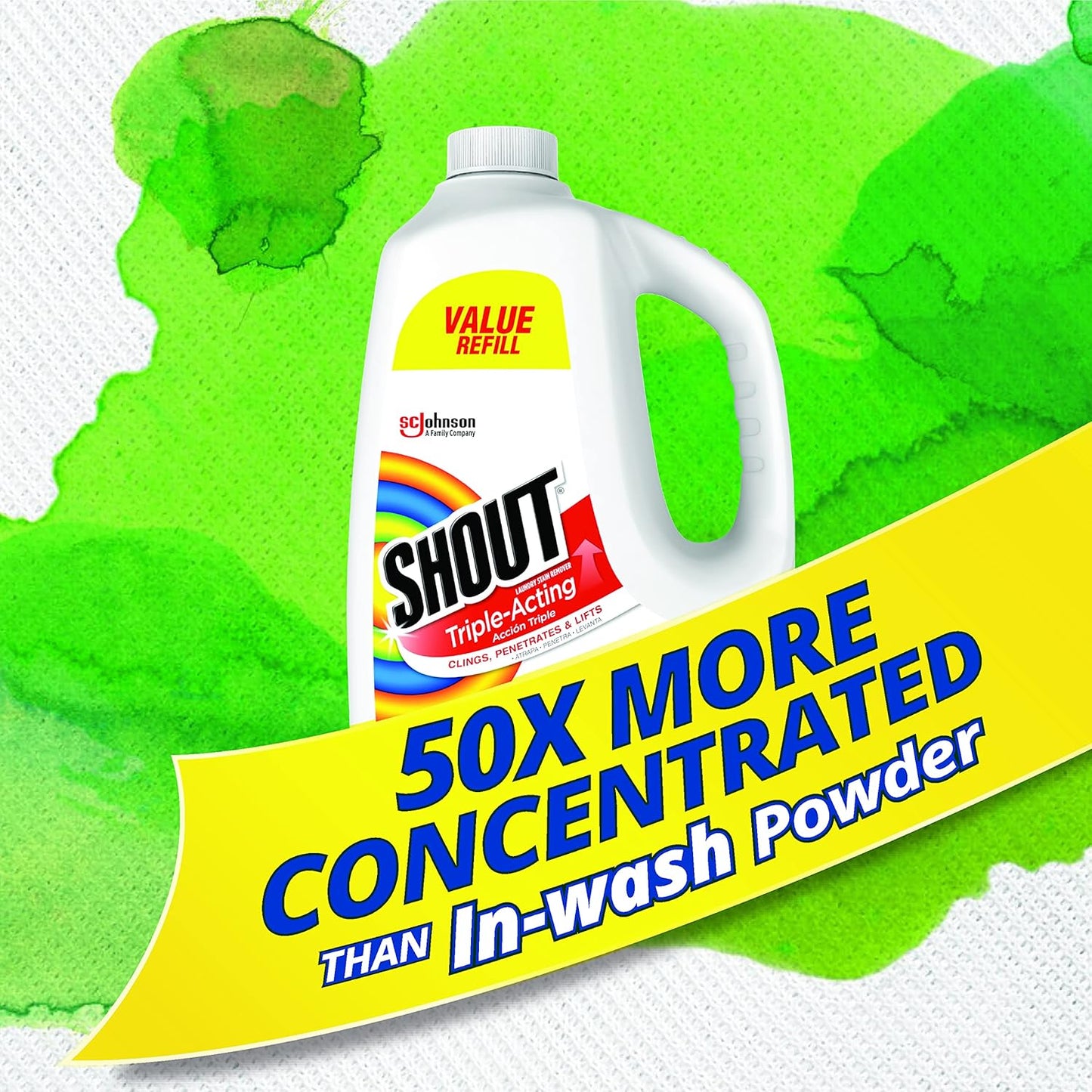 Shout Active Enzyme Laundry Stain Remover Spray for Clothes, Triple-Acting Formula Clings, Penetrates, and Lifts Tough & Everyday Stains - Prewash Refill 60oz (1.7L)