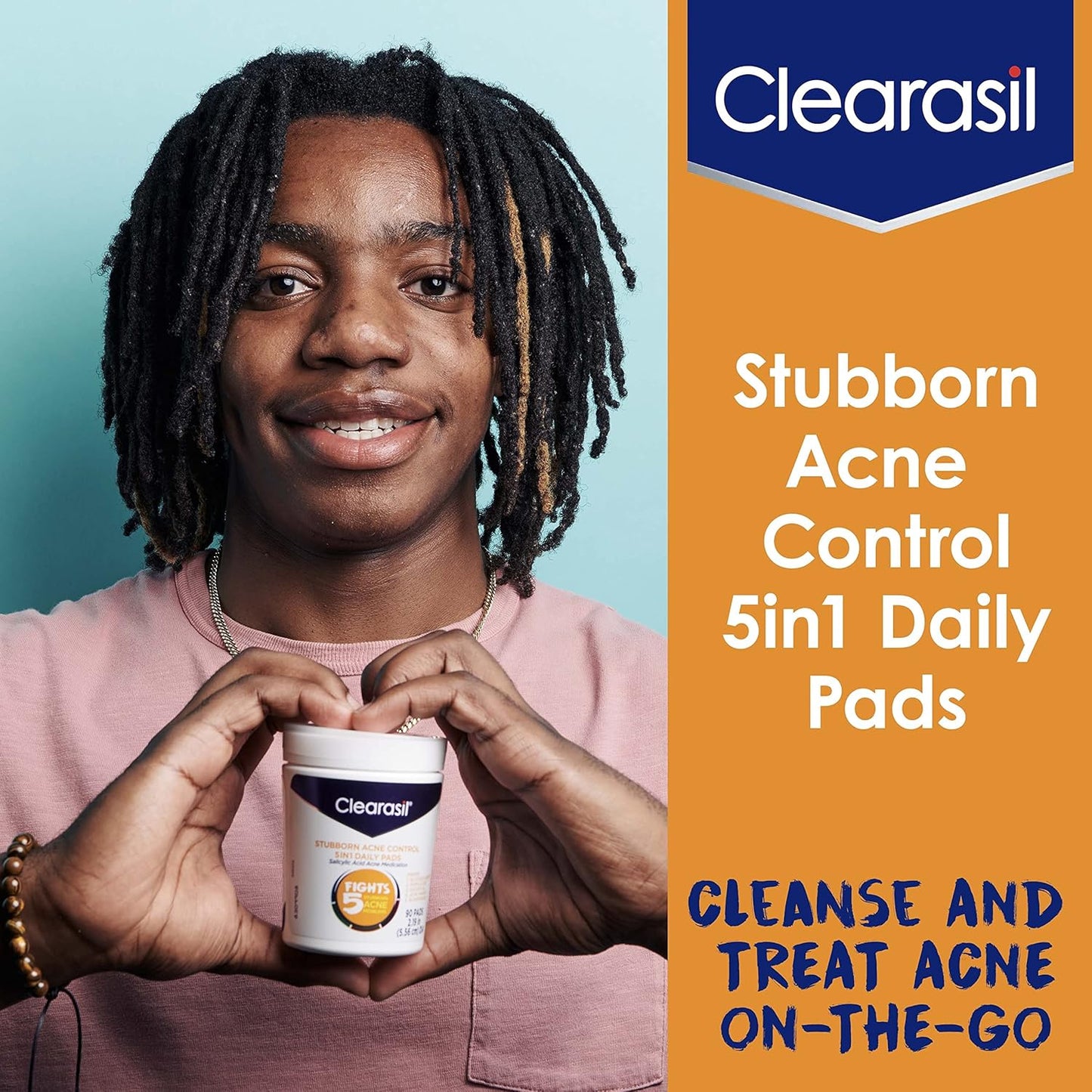 Clearasil Stubborn Acne Control 5in1 Daily Facial Cleansing Pads, with Salicylic Acid Acne Treatment Medicine, 90 Count